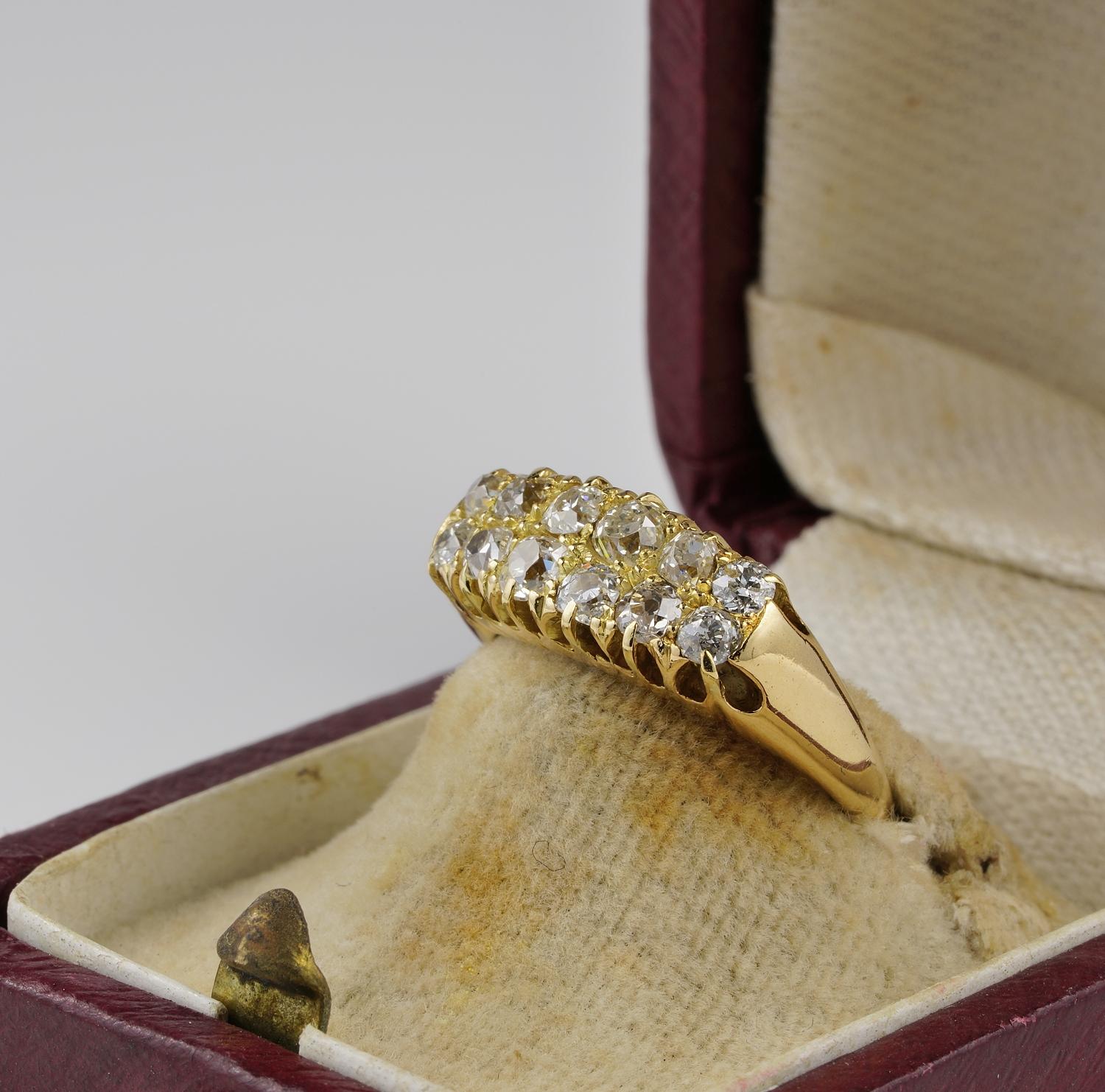 Glorious Unisex 1.20 Old Mine Cut Diamond Double Row Rare Ring For Sale 3