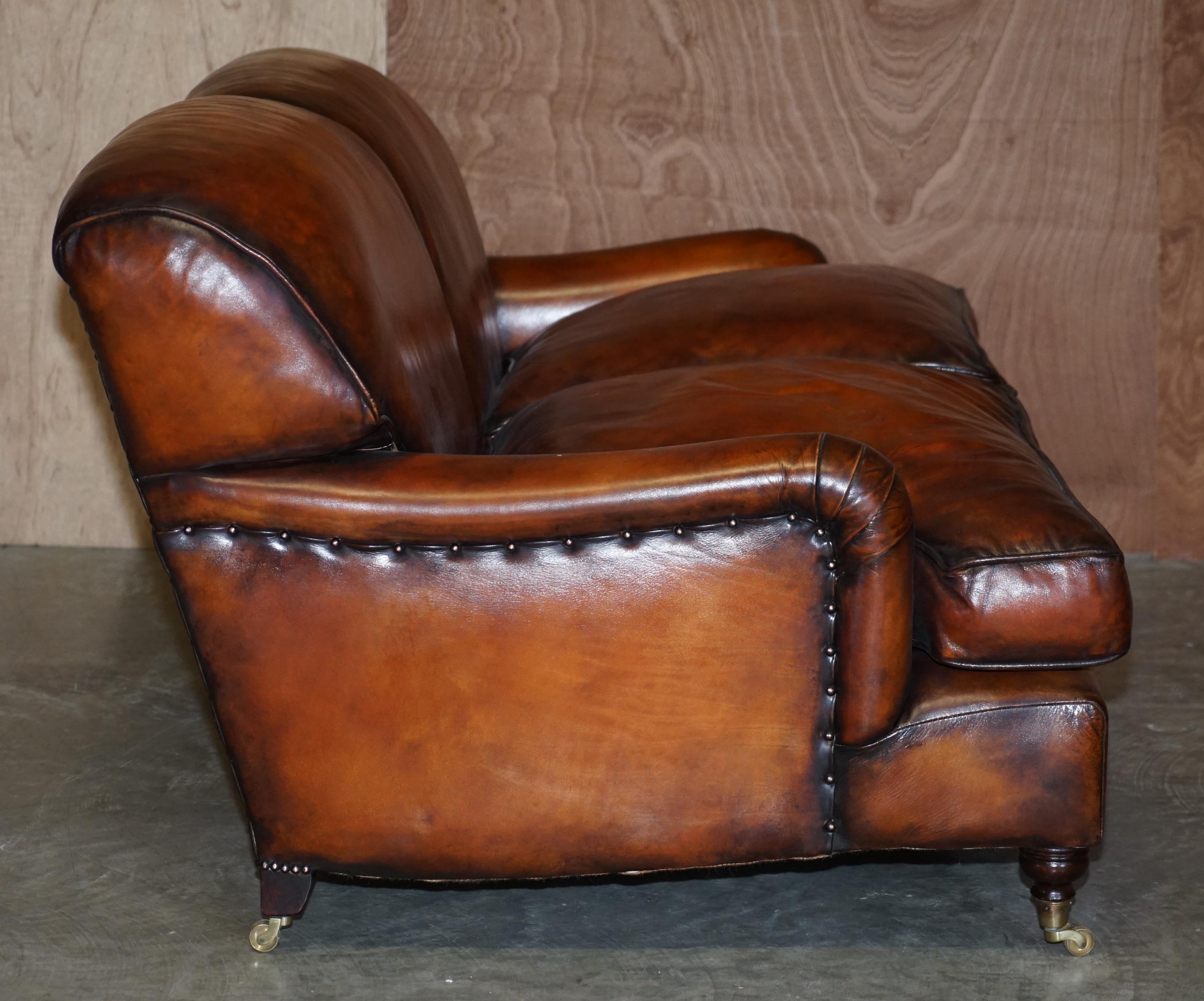 Glorious Vintage Fully Restored Hand Dyed Brown Leather Howards & Son Style Sofa 6