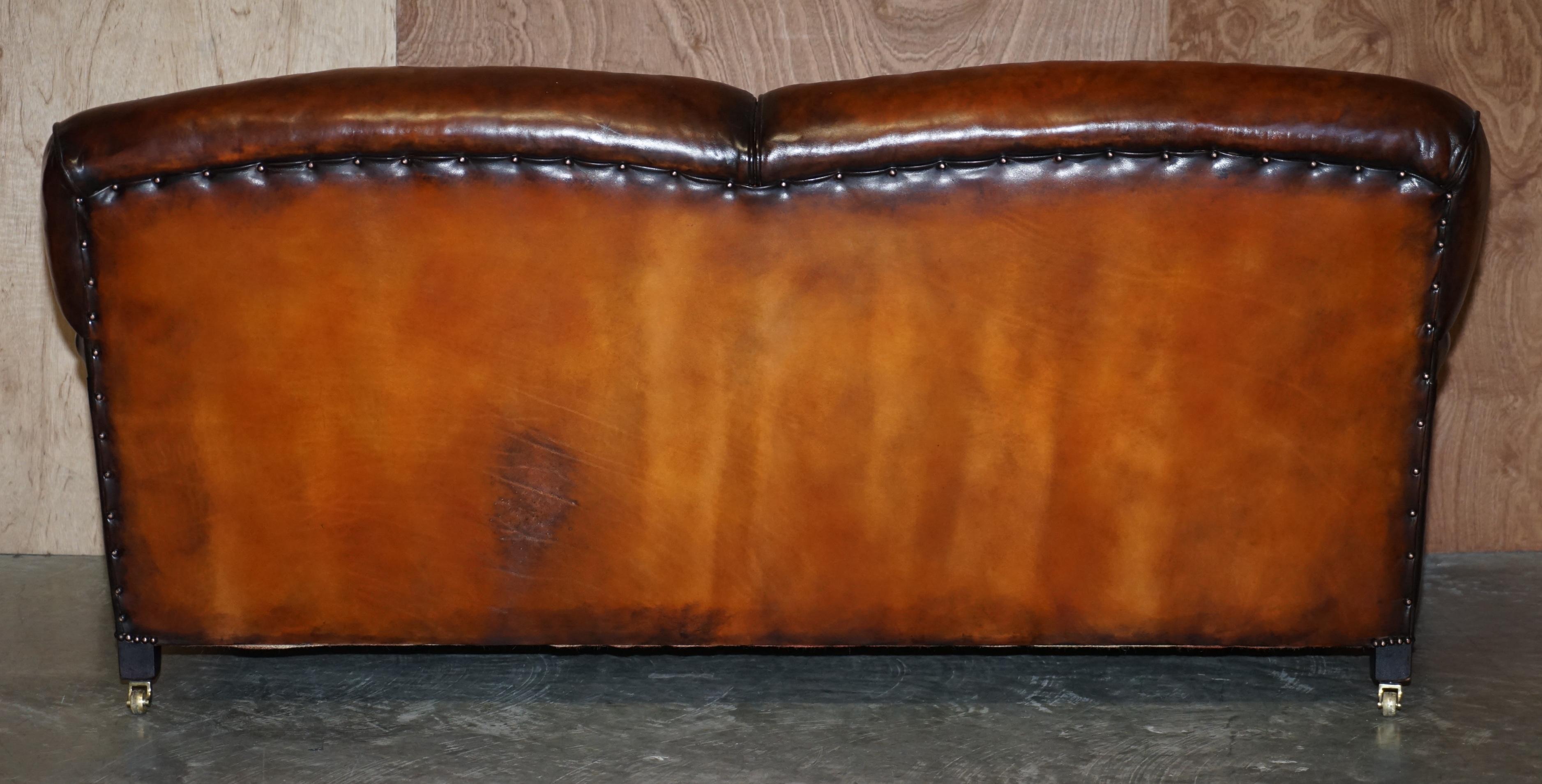 Glorious Vintage Fully Restored Hand Dyed Brown Leather Howards & Son Style Sofa 7