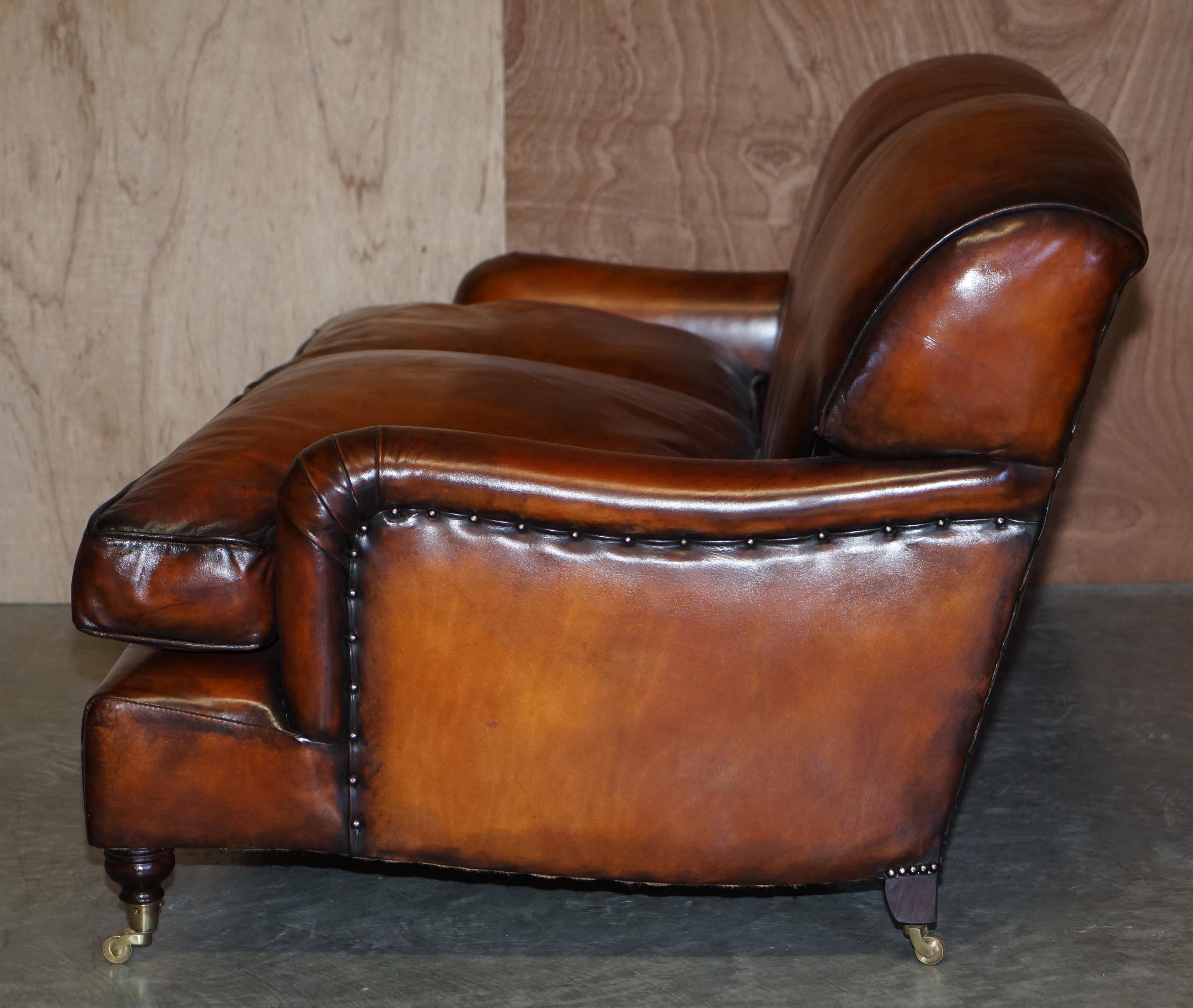 Glorious Vintage Fully Restored Hand Dyed Brown Leather Howards & Son Style Sofa 9
