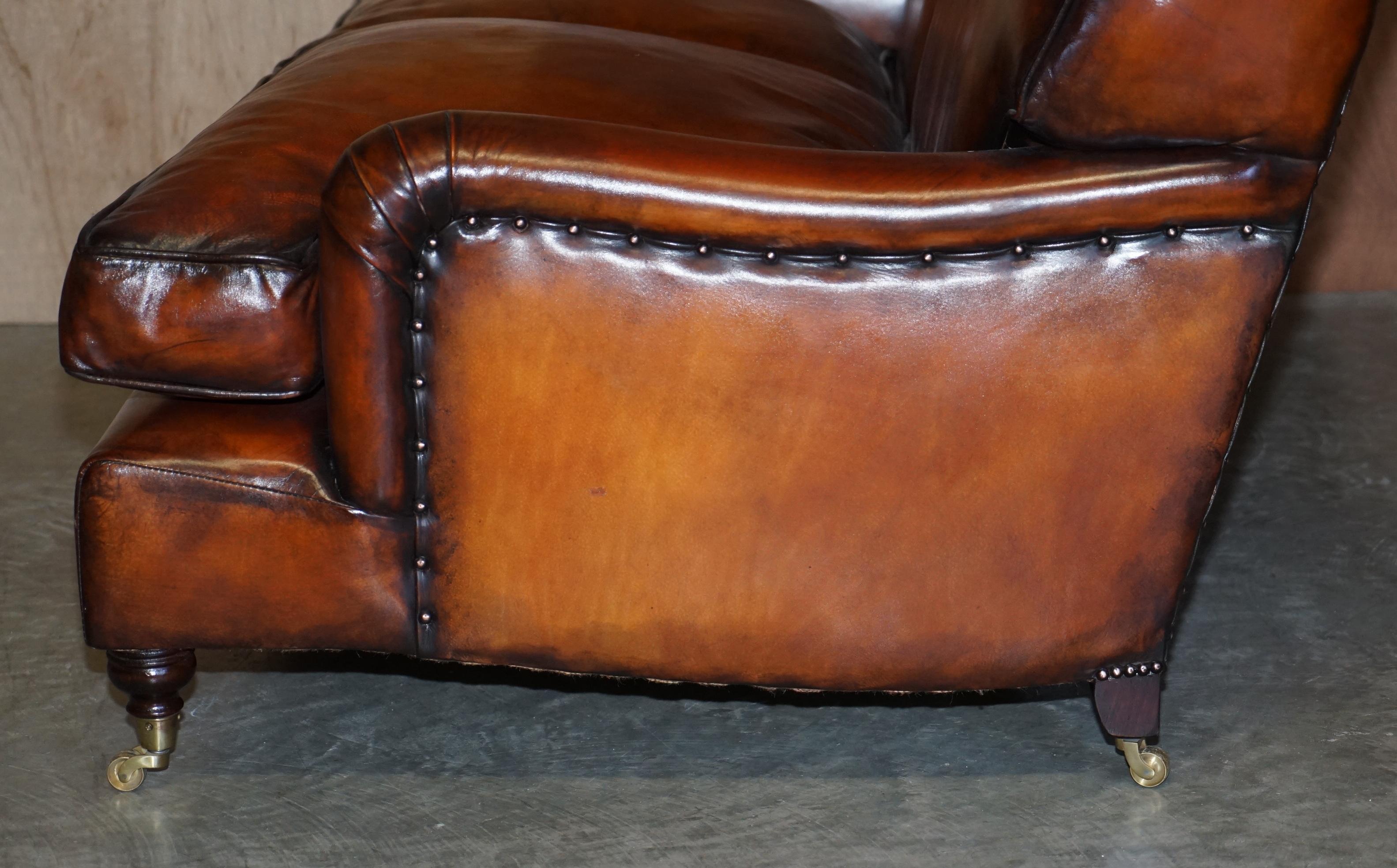 Glorious Vintage Fully Restored Hand Dyed Brown Leather Howards & Son Style Sofa 10