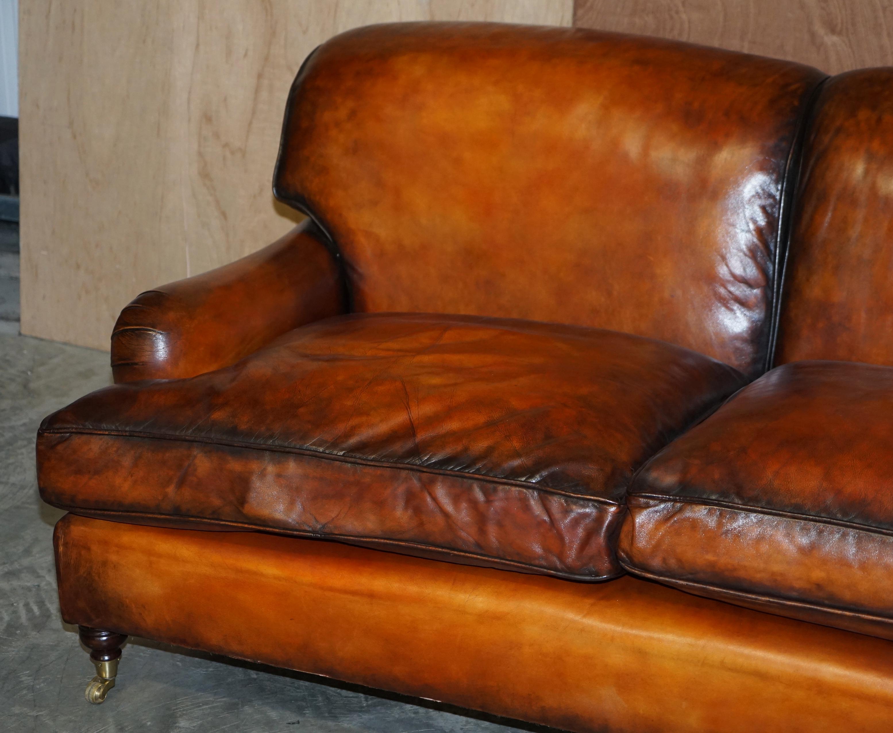 Victorian Glorious Vintage Fully Restored Hand Dyed Brown Leather Howards & Son Style Sofa