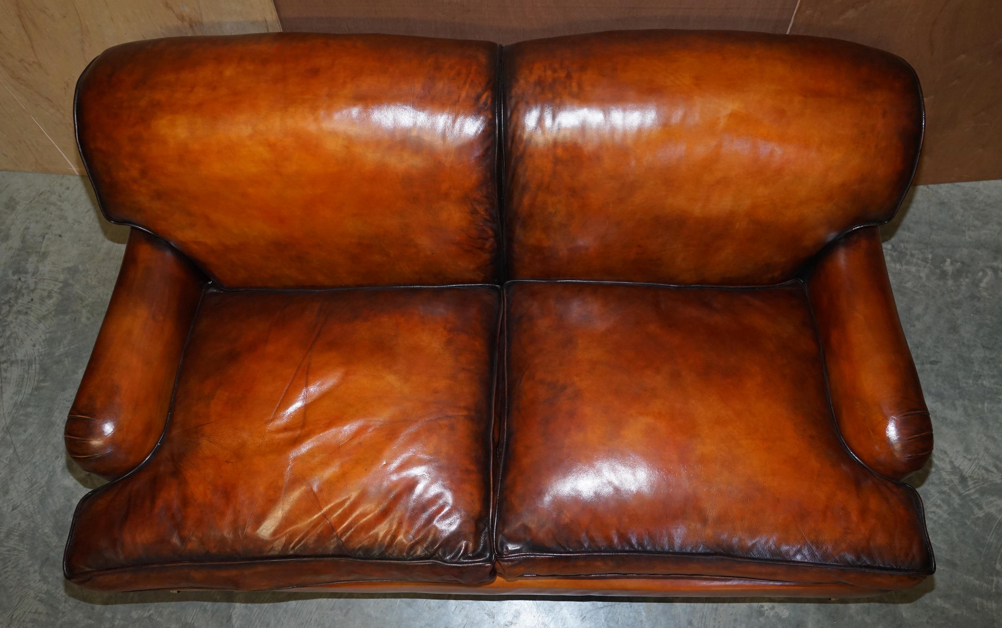 Hand-Crafted Glorious Vintage Fully Restored Hand Dyed Brown Leather Howards & Son Style Sofa