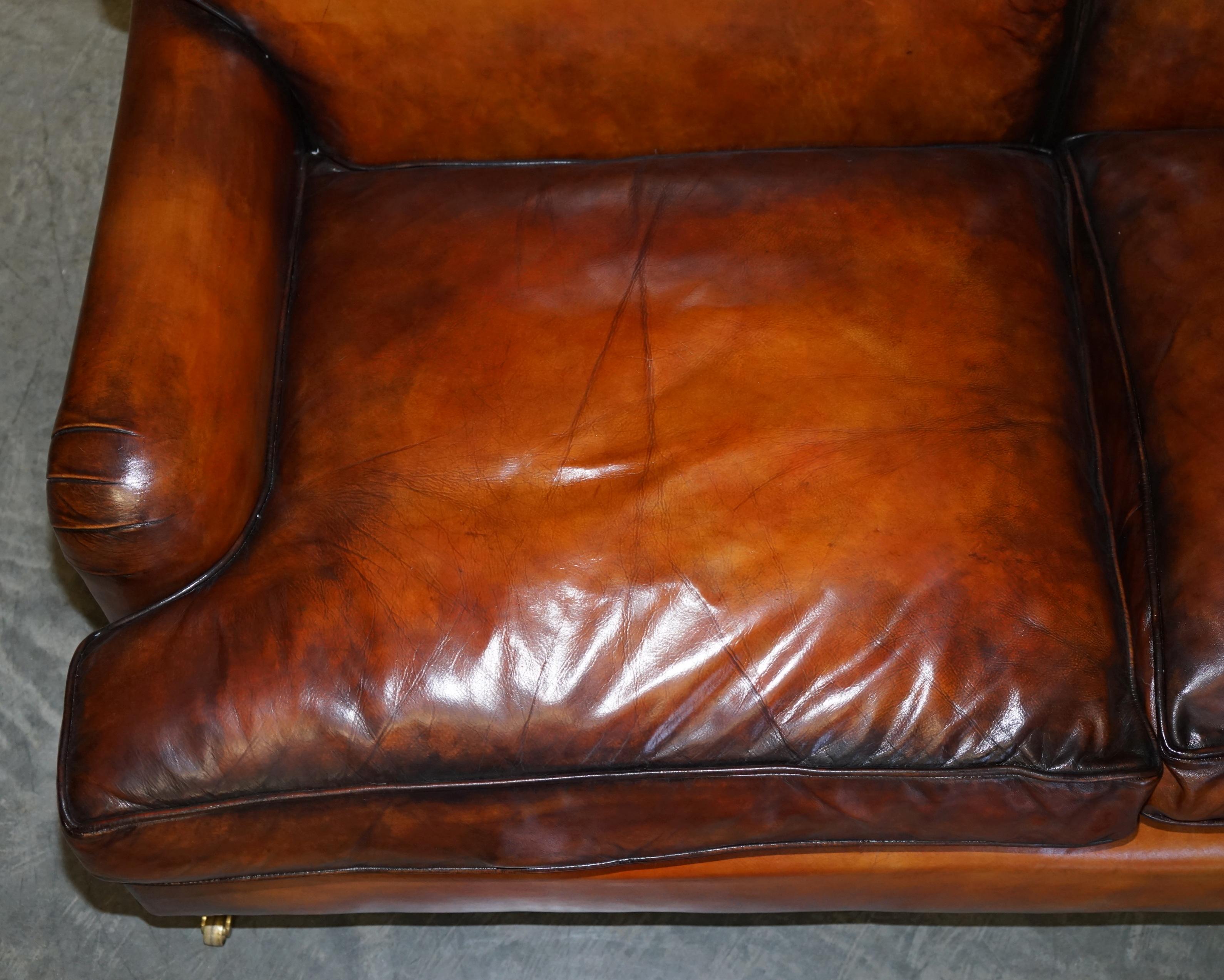 20th Century Glorious Vintage Fully Restored Hand Dyed Brown Leather Howards & Son Style Sofa