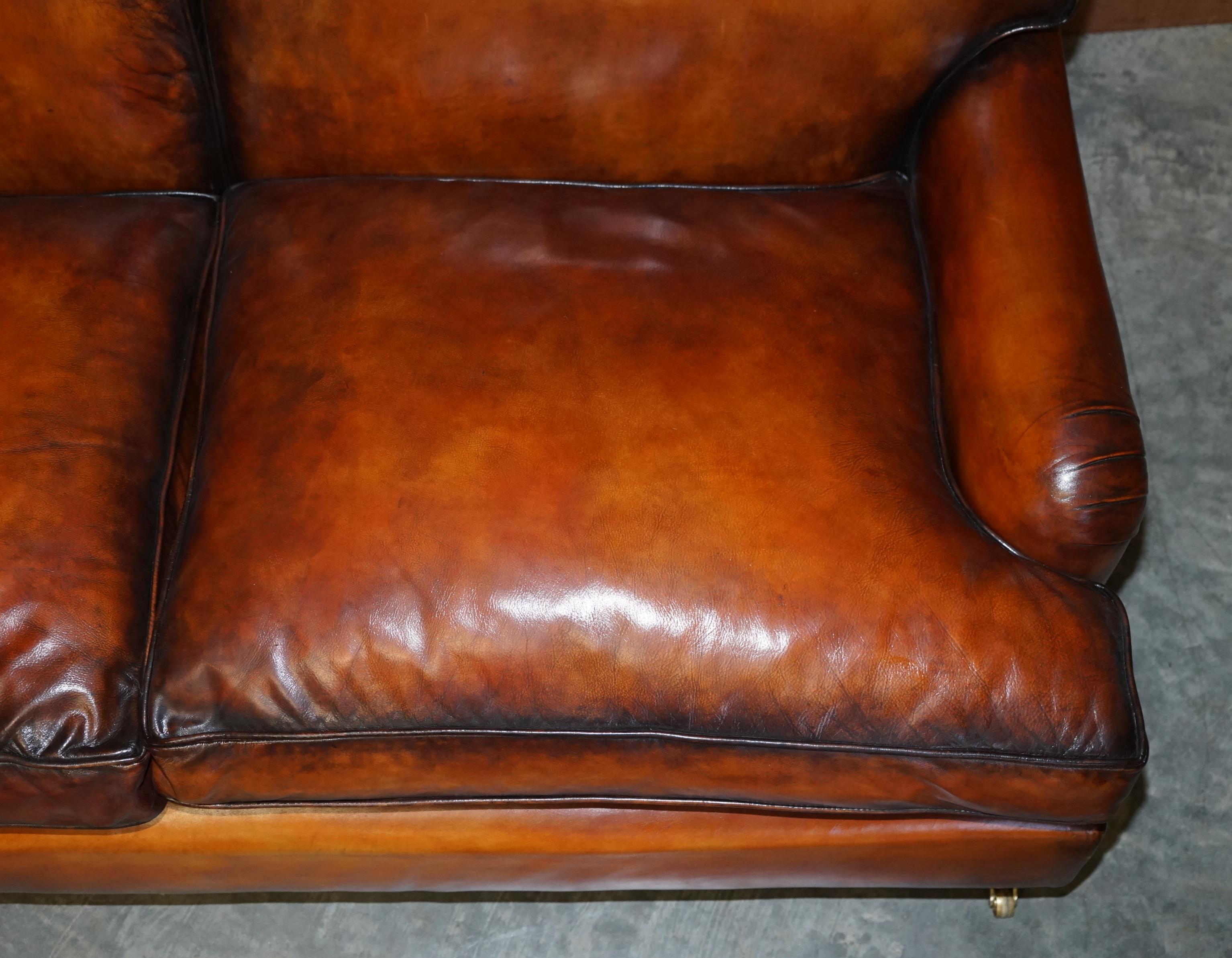 Glorious Vintage Fully Restored Hand Dyed Brown Leather Howards & Son Style Sofa 2