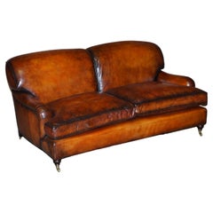 Glorious Vintage Fully Restored Hand Dyed Brown Leather Howards & Son Style Sofa