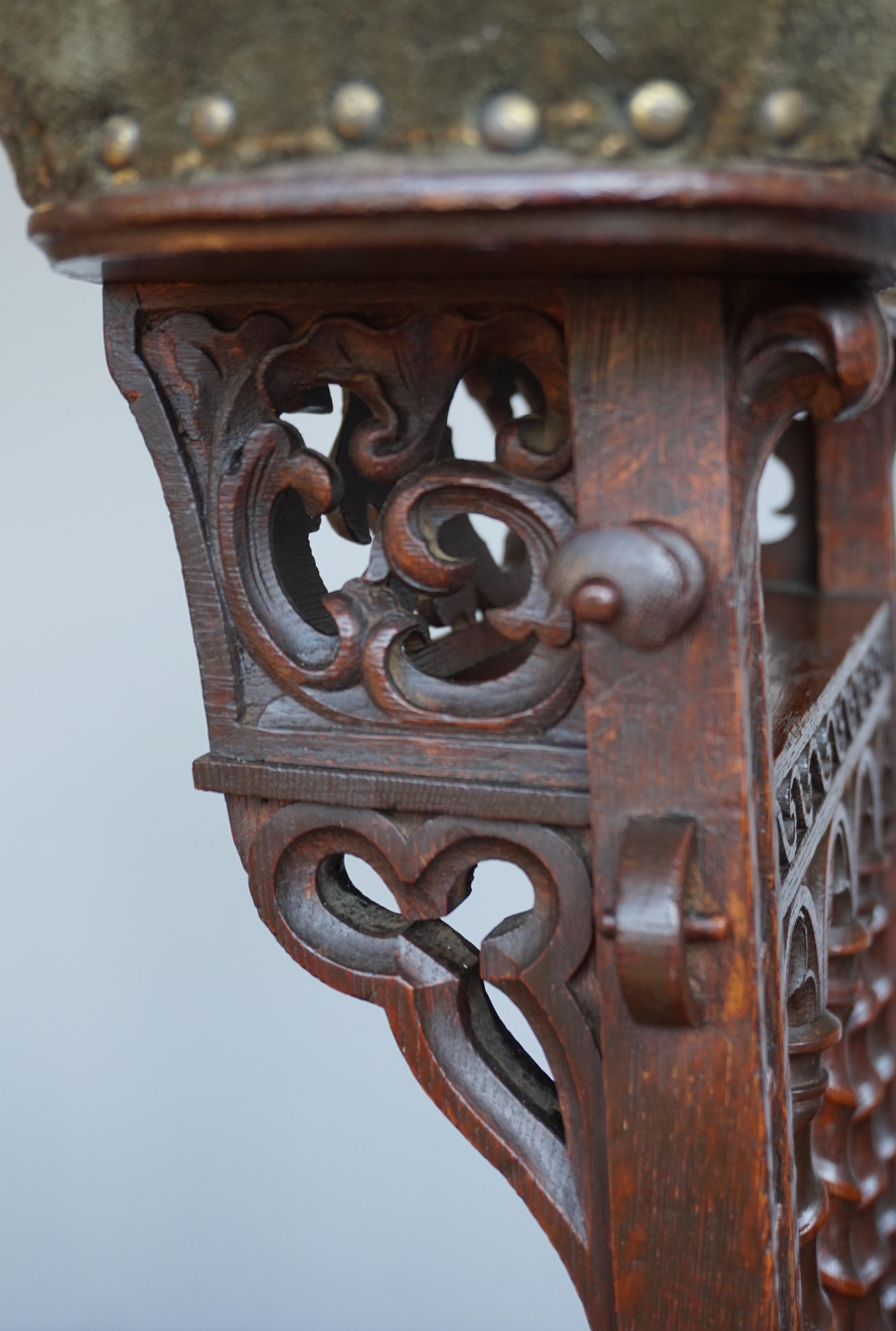 19th Century Gloriously Hand Carved & Great Condition Antique Gothic Revival Pray Chair 1800s
