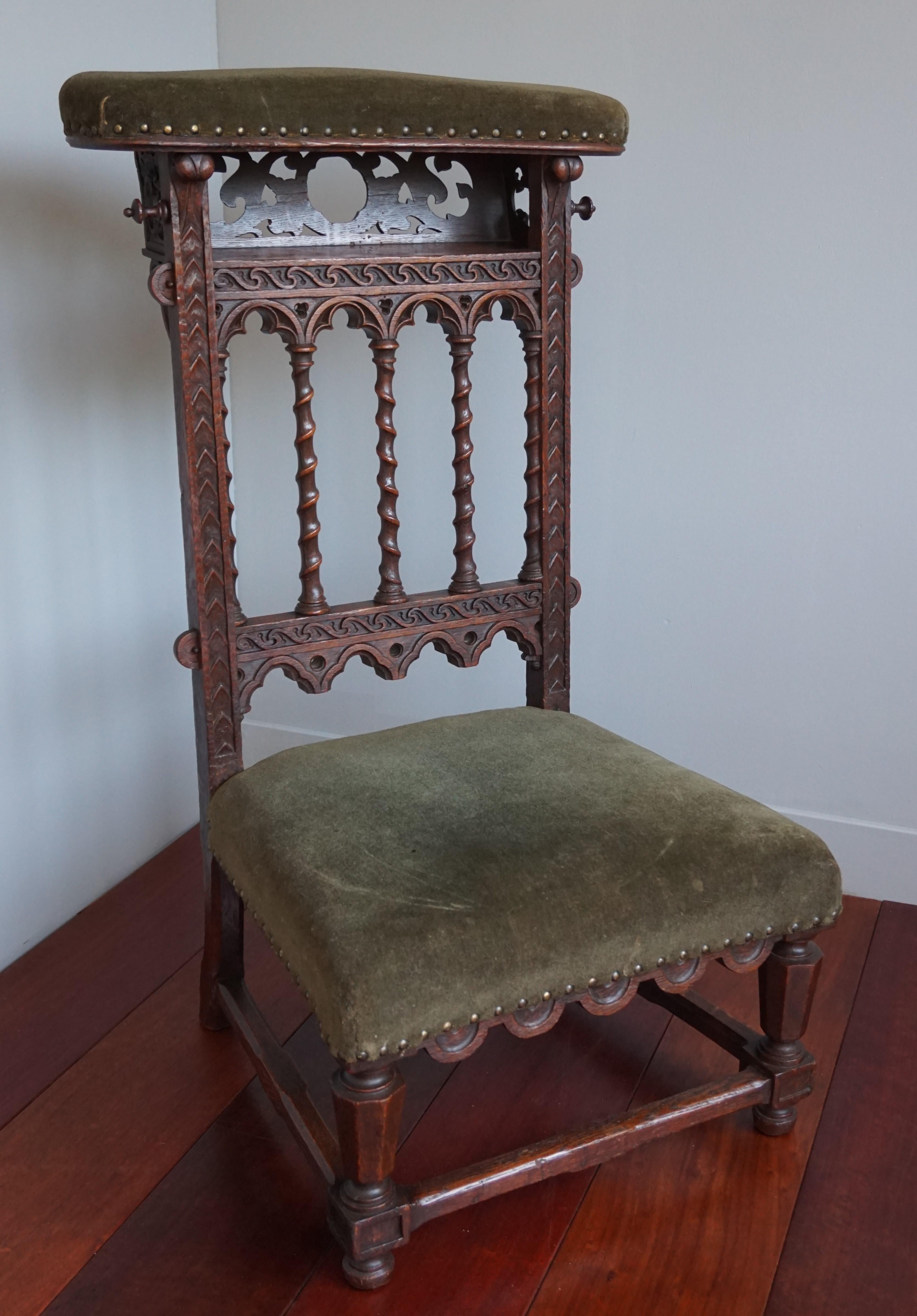 Brass Gloriously Hand Carved & Great Condition Antique Gothic Revival Pray Chair 1800s