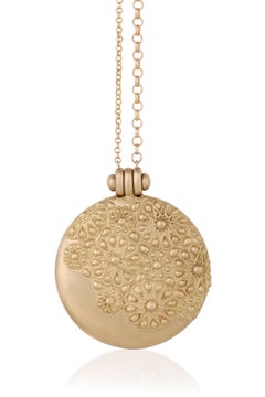 Glory Embossed Locket Necklace in 18k Gold by Nada Ghazal Fine Jewelry