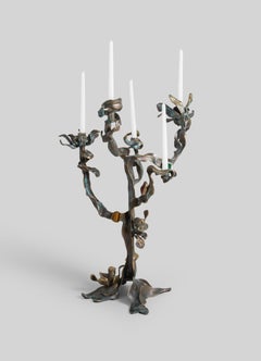 Glory Lily Candelabra in Brass with Precious Stone, Viya by Vikram Goyal