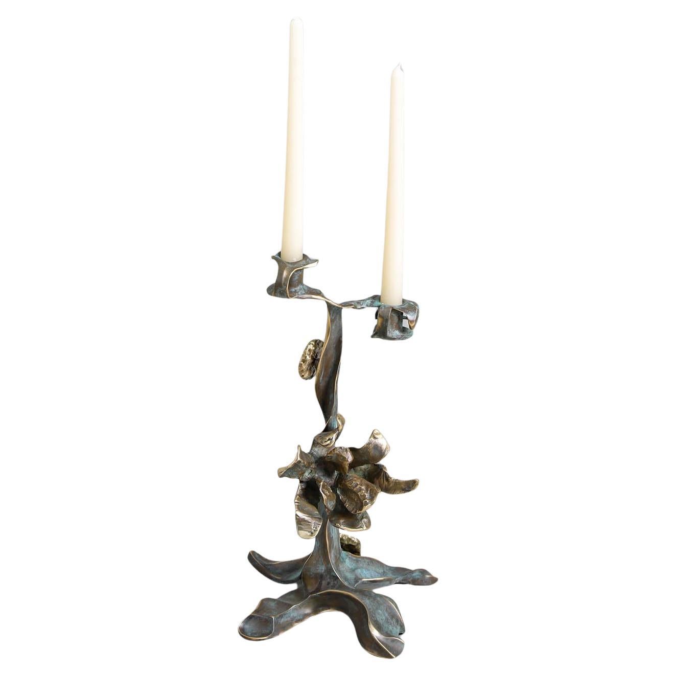 Glory Lily Candle Stand Medium in Brass & Precious Stone, Viya by Vikram Goyal