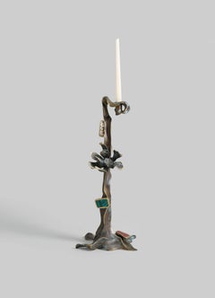 Glory Lily Candle Holder Tall in Brass & Precious Stone, Viya by Vikram Goyal