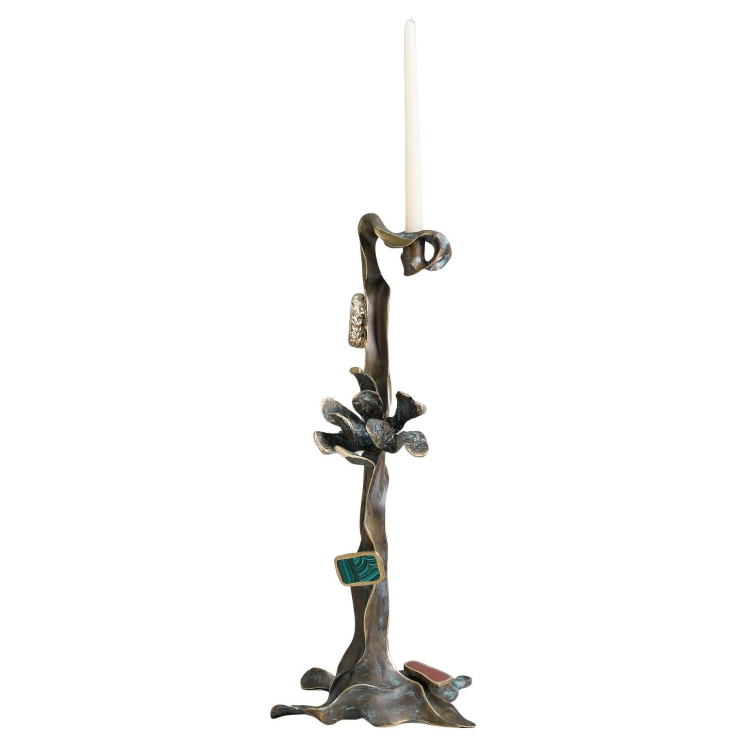 Glory Lily Candle Stand Tall in Brass & Precious Stone, Viya by Vikram Goyal