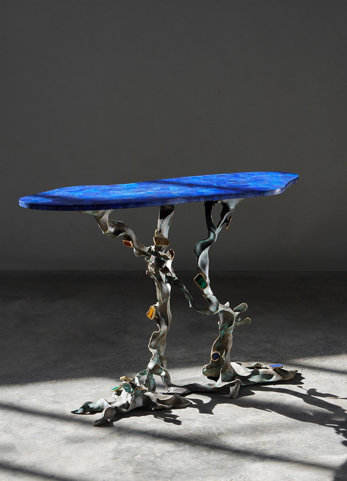 Glory Lily Console Table in Semi Precious Stones & Brass, Viya by Vikram Goyal For Sale 5