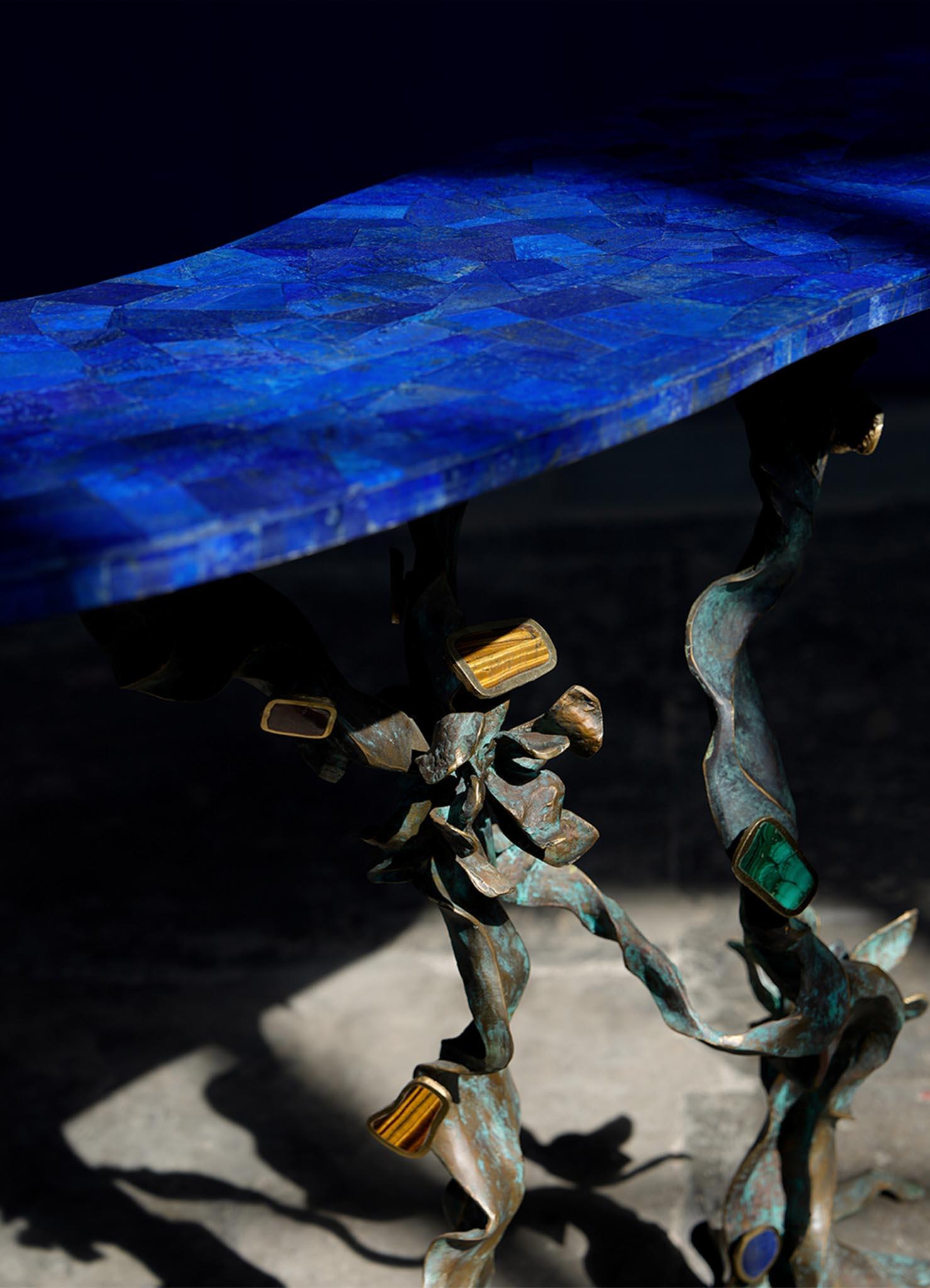 Glory Lily Console Table in Semi Precious Stones & Brass, Viya by Vikram Goyal For Sale 6