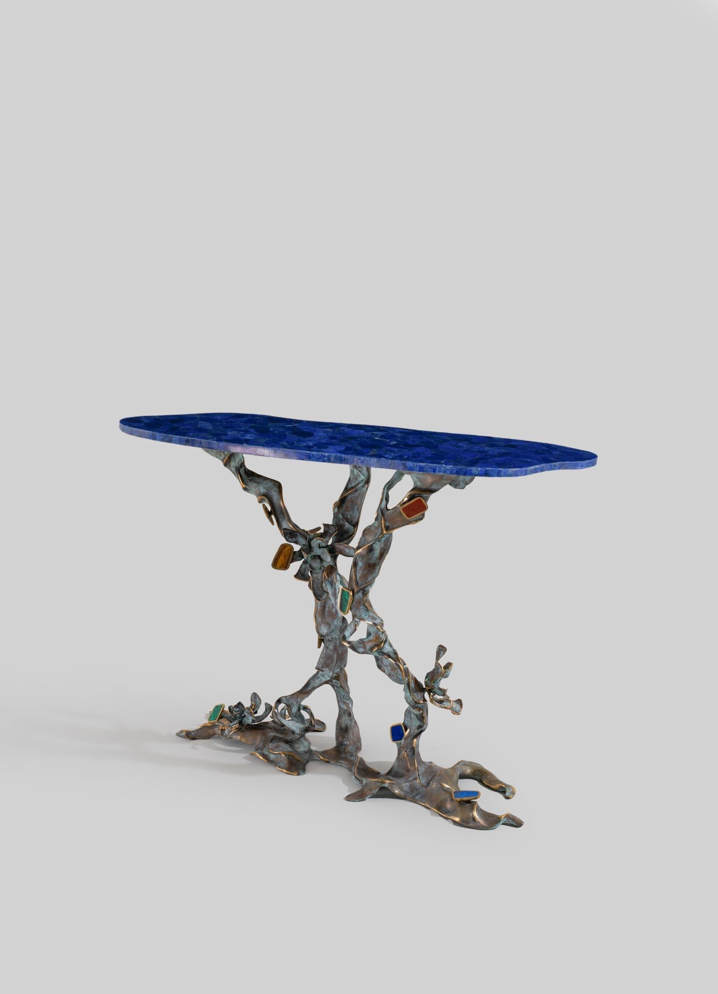 Cast Glory Lily Console Table in Semi Precious Stones & Brass, Viya by Vikram Goyal For Sale
