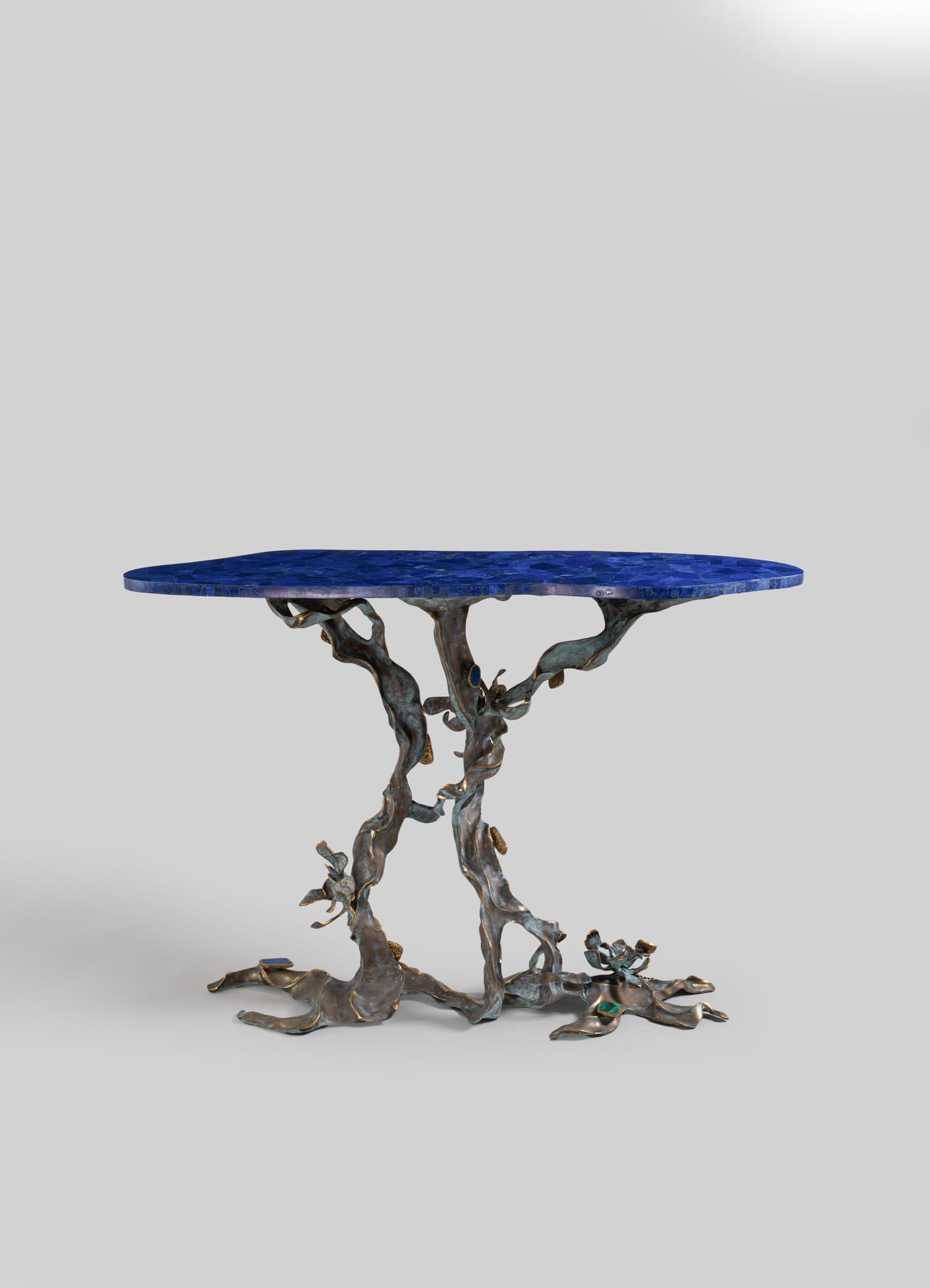 Glory Lily Console Table in Semi Precious Stones & Brass, Viya by Vikram Goyal In New Condition For Sale In Noida, DL