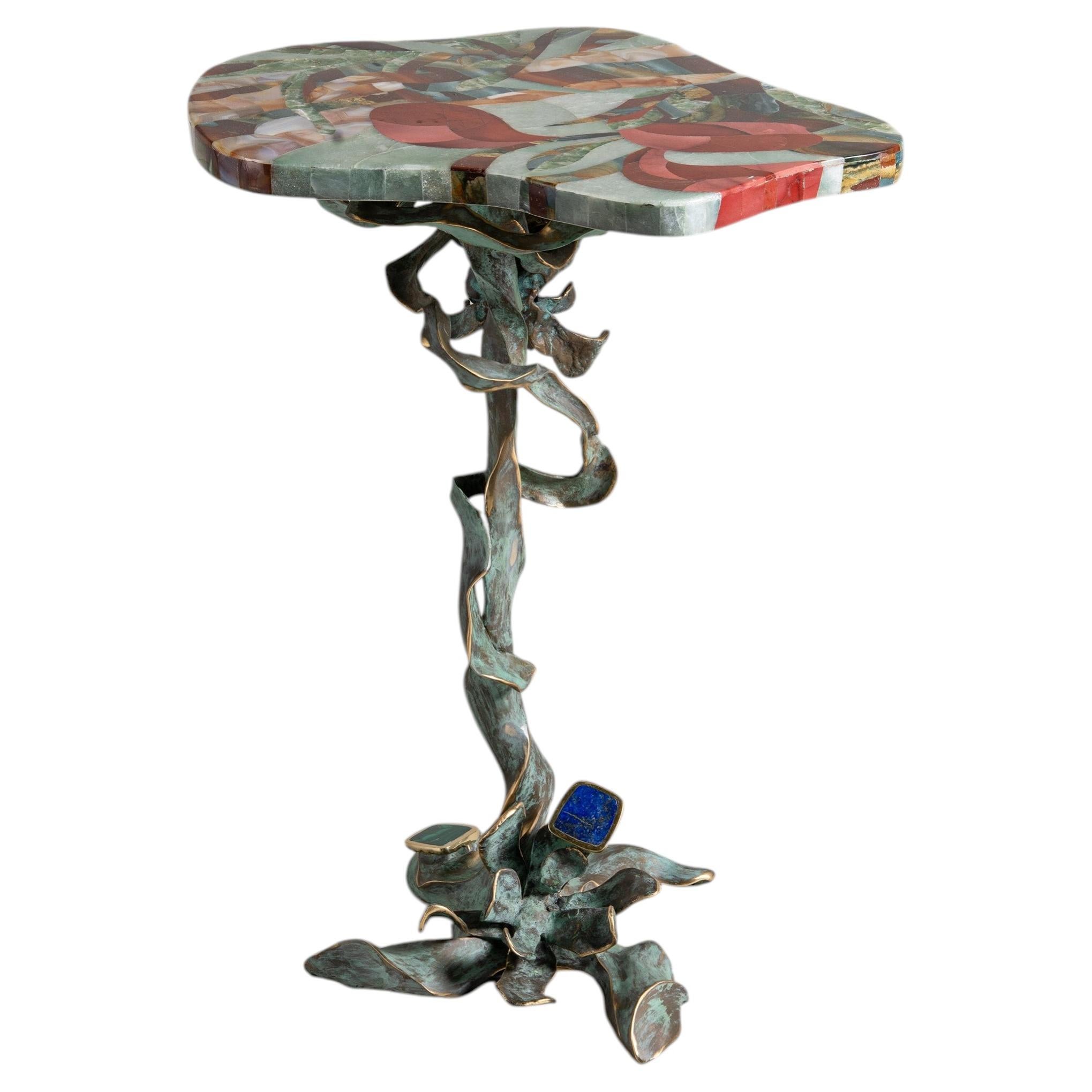 Glory Lily Multicolour Side Table Large in Brass, Viya by Vikram Goyal