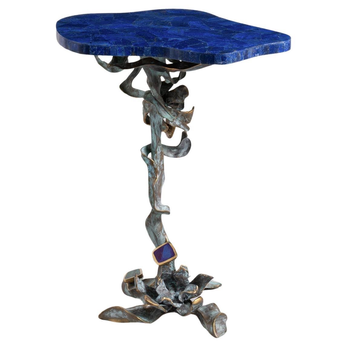 Glory Lily Side Table Large in Brass & Semi Precious Stone, Viya by Vikram Goyal For Sale