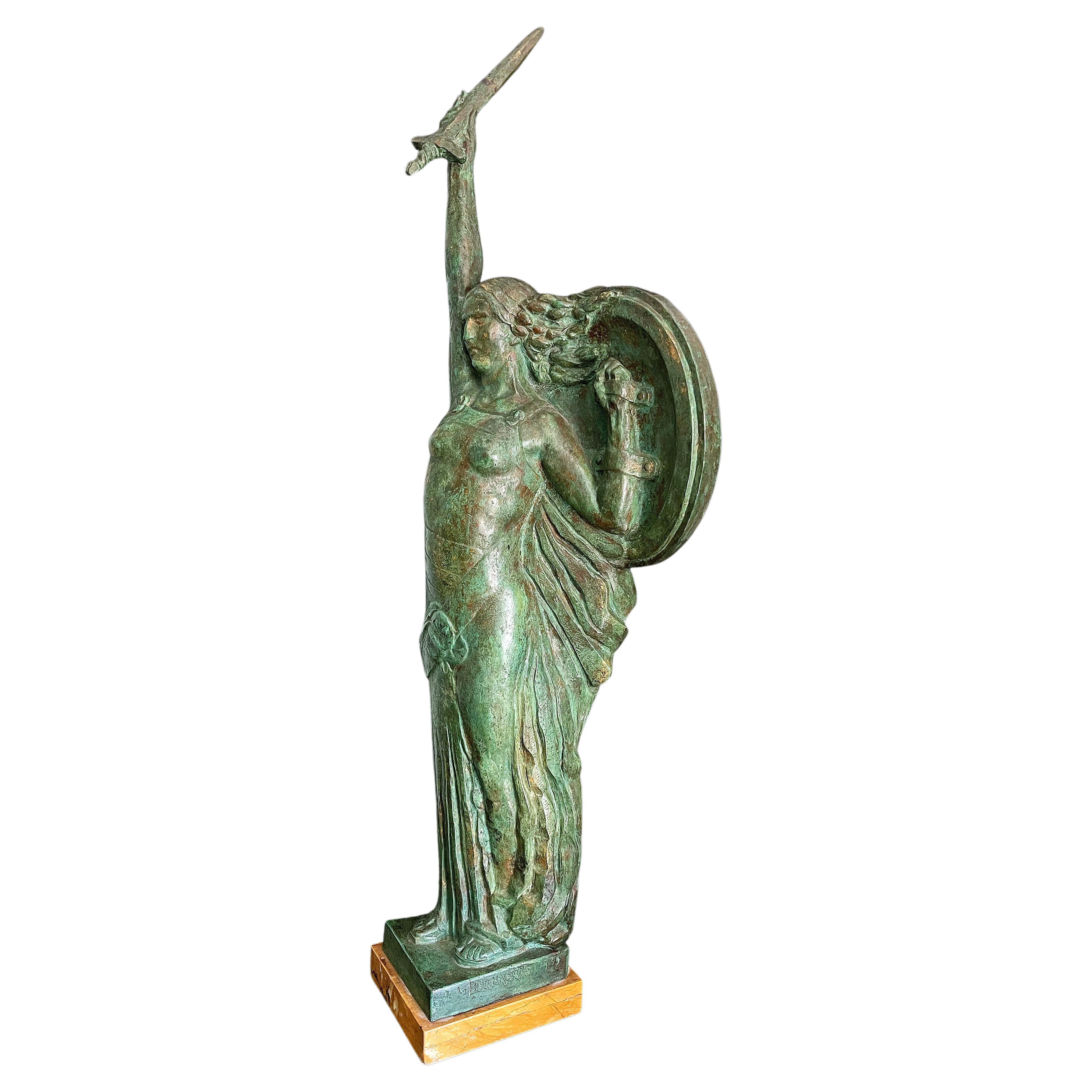 "Glory," Rare bronze Art Déco célébrant les soldats français de la Première Guerre mondiale, 1934