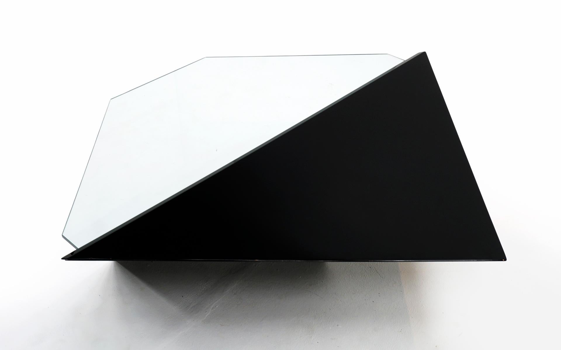Late 20th Century Gloss Black and Glass Coffee Table by Roger Rougier, Expertly Restored, Signed For Sale