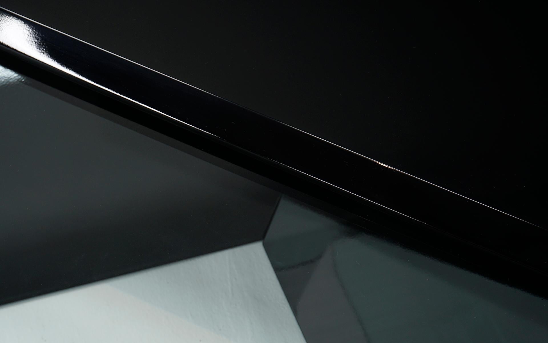 Gloss Black and Glass Coffee Table by Roger Rougier, Expertly Restored, Signed For Sale 2
