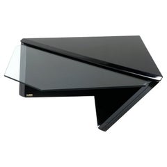 Retro Gloss Black and Glass Coffee Table by Roger Rougier, Expertly Restored, Signed