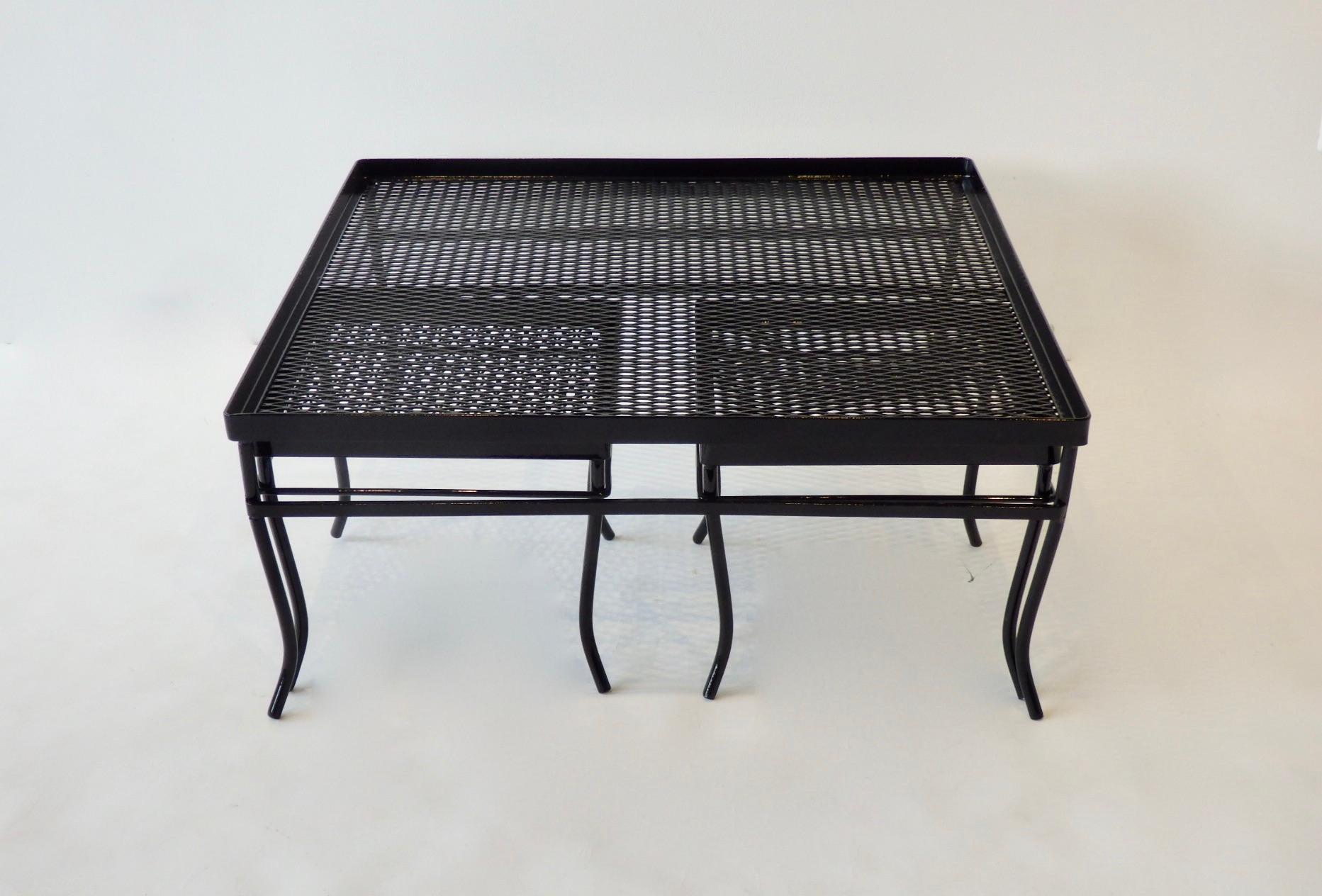 Mid-Century Modern Gloss Black Square Woodard Coffee Table with Two Smaller Nesting Tables For Sale