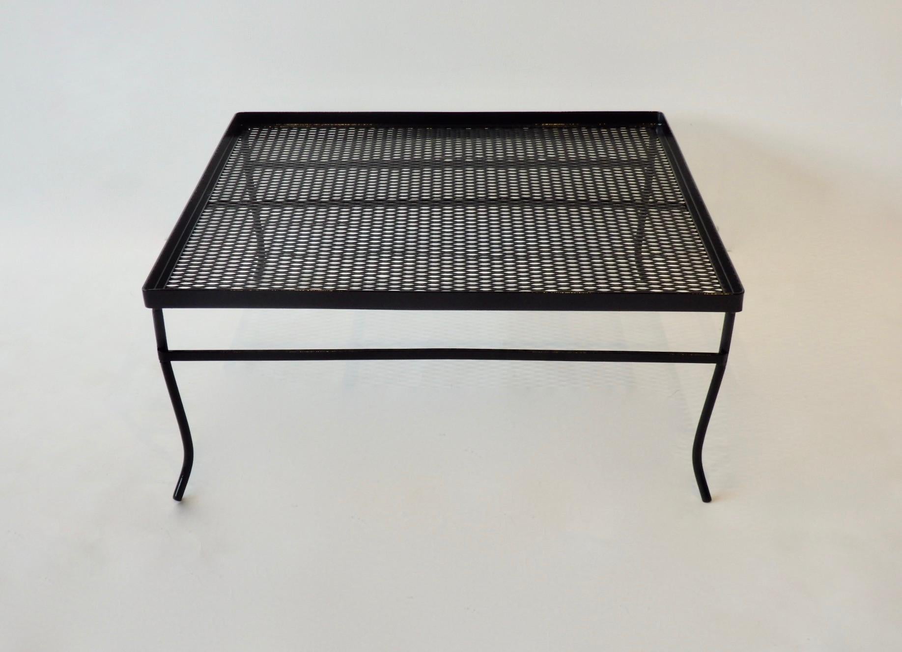 American Gloss Black Square Woodard Coffee Table with Two Smaller Nesting Tables For Sale