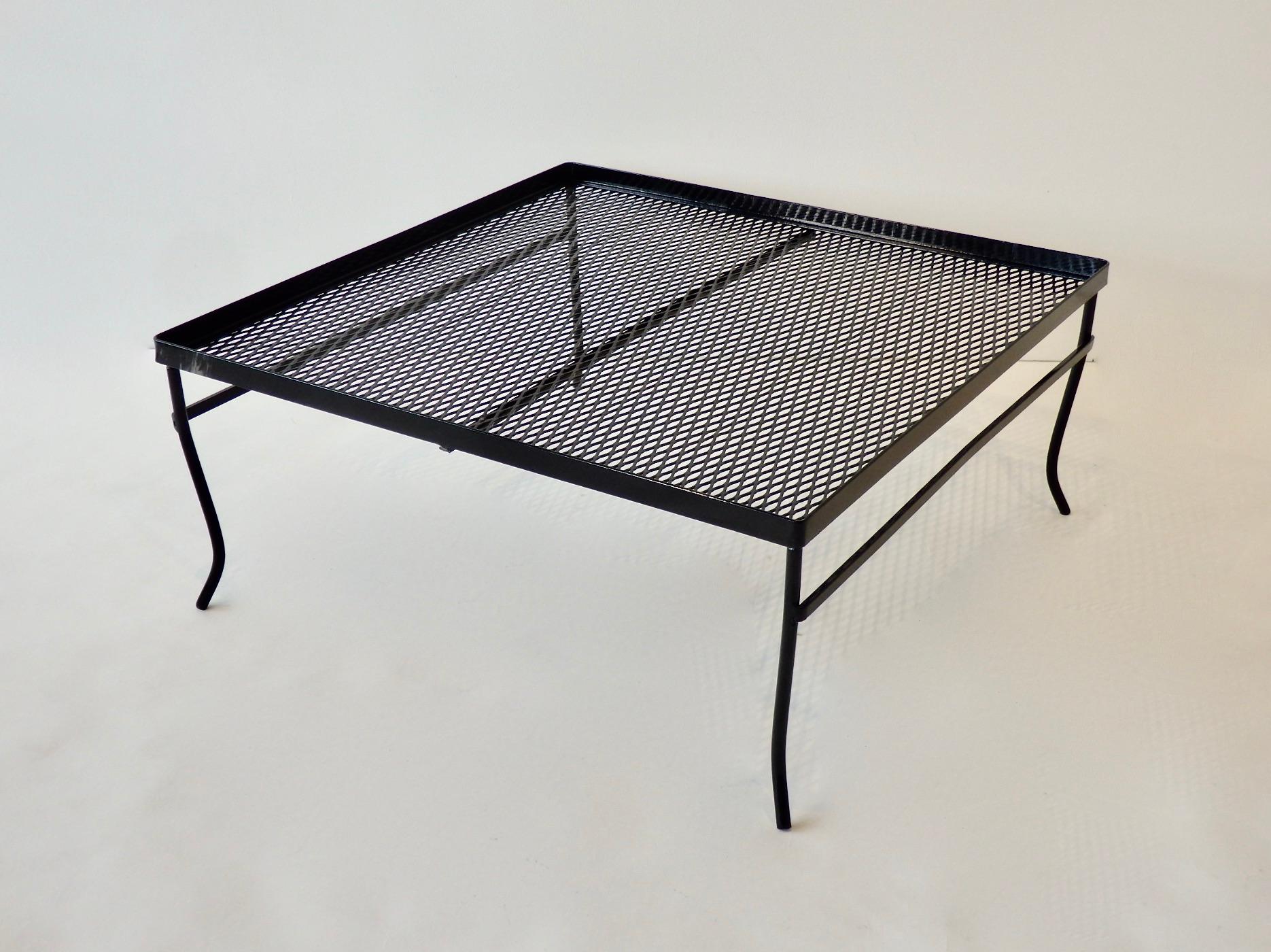 Hand-Crafted Gloss Black Square Woodard Coffee Table with Two Smaller Nesting Tables For Sale
