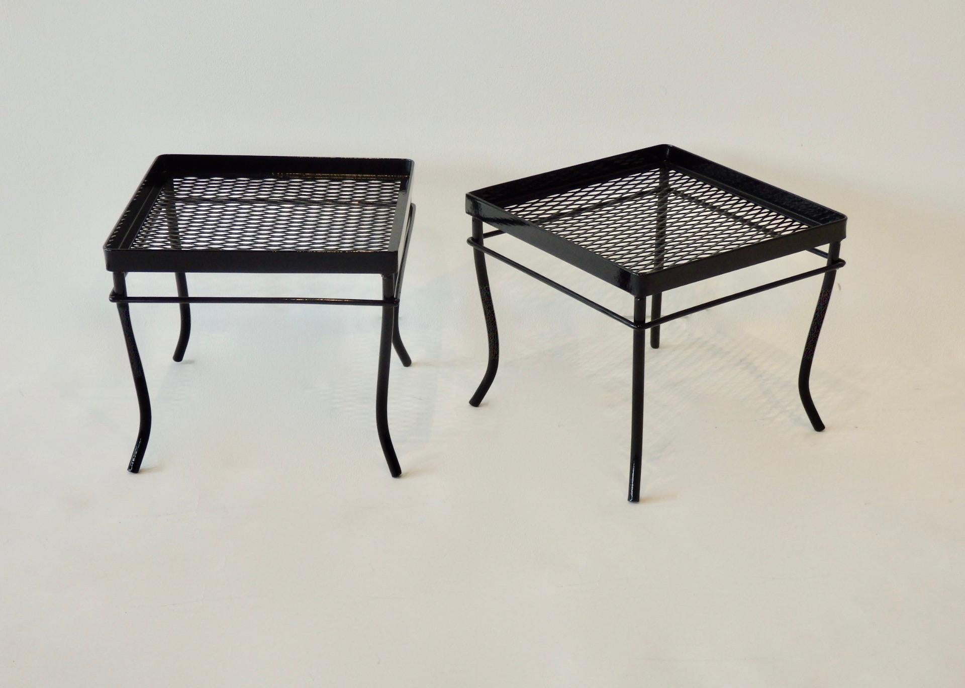 20th Century Gloss Black Square Woodard Coffee Table with Two Smaller Nesting Tables For Sale