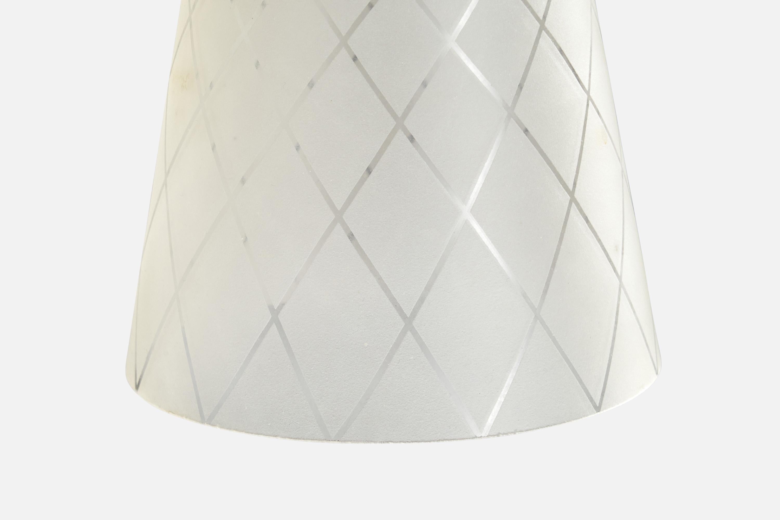 Glössner & Co Attribution, Pendant Light, Brass, Glass, Sweden, 1940s For Sale 1