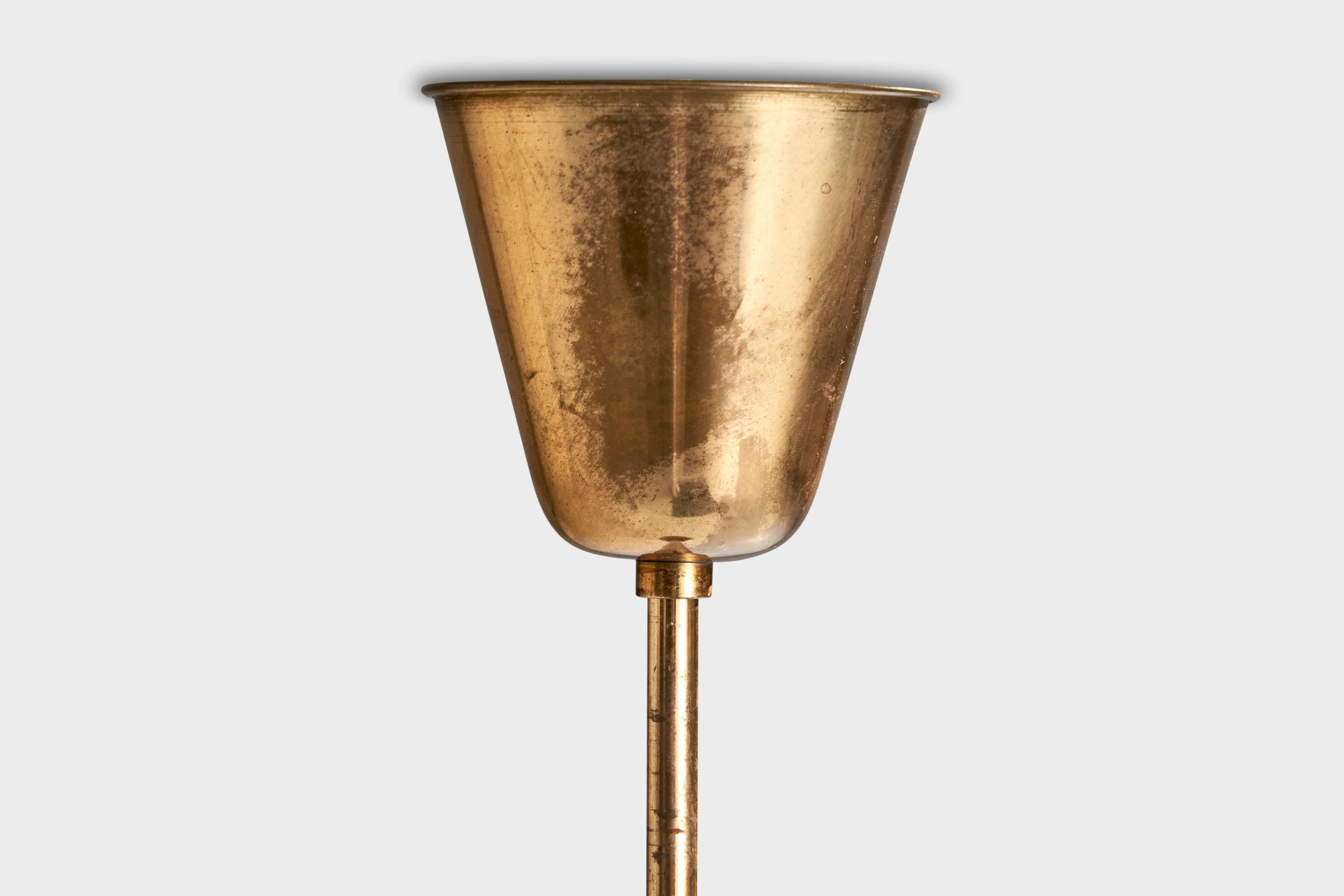 Glössner & Co Attribution, Pendant Light, Brass, Glass, Sweden, 1940s For Sale 2