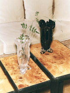 Glossy black draped glass vase