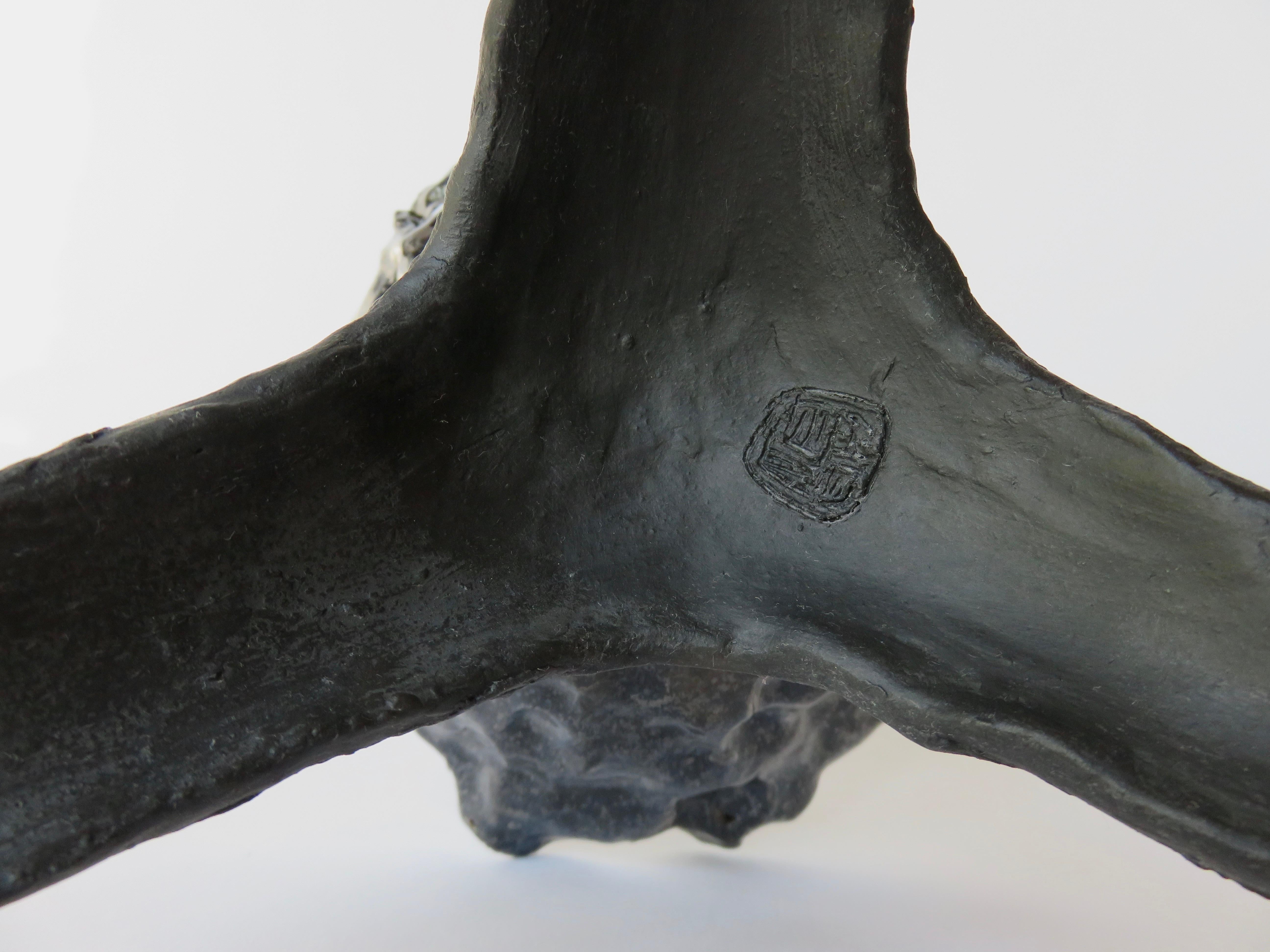 Glossy Black Free-Form Chalice on Matte Black Tripod Legs, Hand Built Ceramic 5