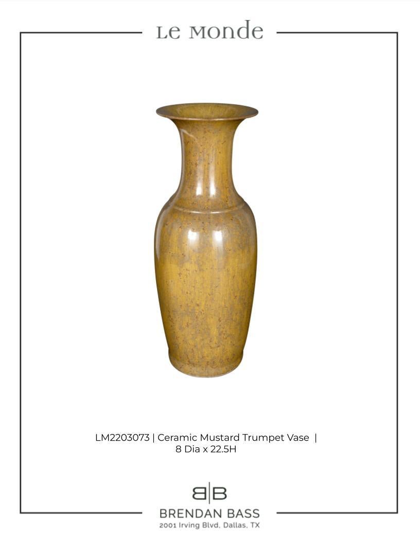 Glazed Glossy Ceramic Mustard Trumpet Vase For Sale