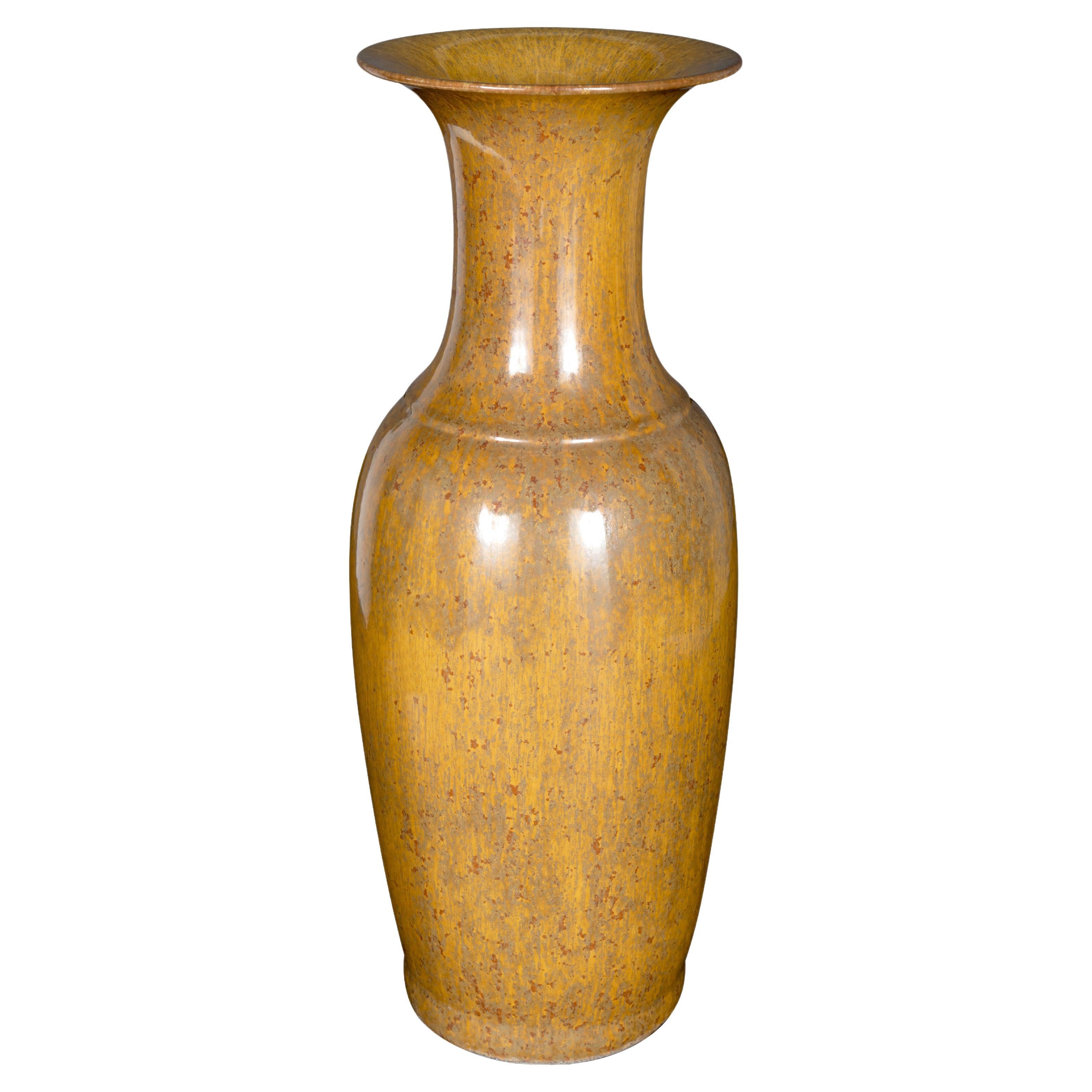 Glossy Ceramic Mustard Trumpet Vase For Sale