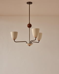 Glossy Cream Ceramic Lola Chandelier in Antique Brass 3-Arm 32.5" DIA