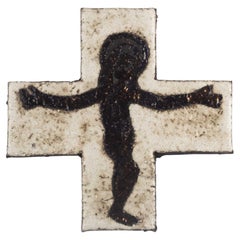 Glossy Gold and Neutral European Crucifix Ceramic, 1960s