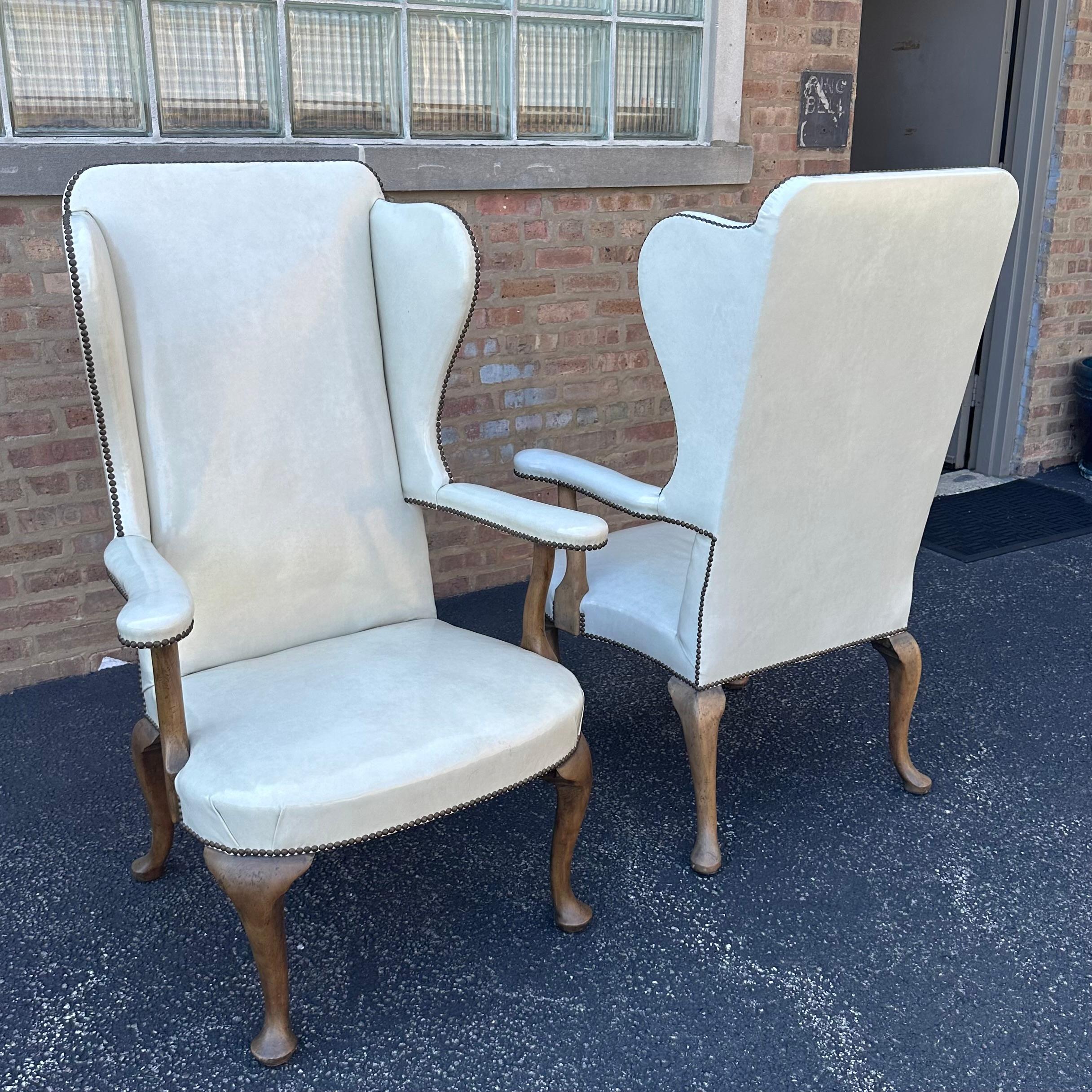 Glossy Leather Wingback Chairs by Richard Himmel Interiors For Sale 4