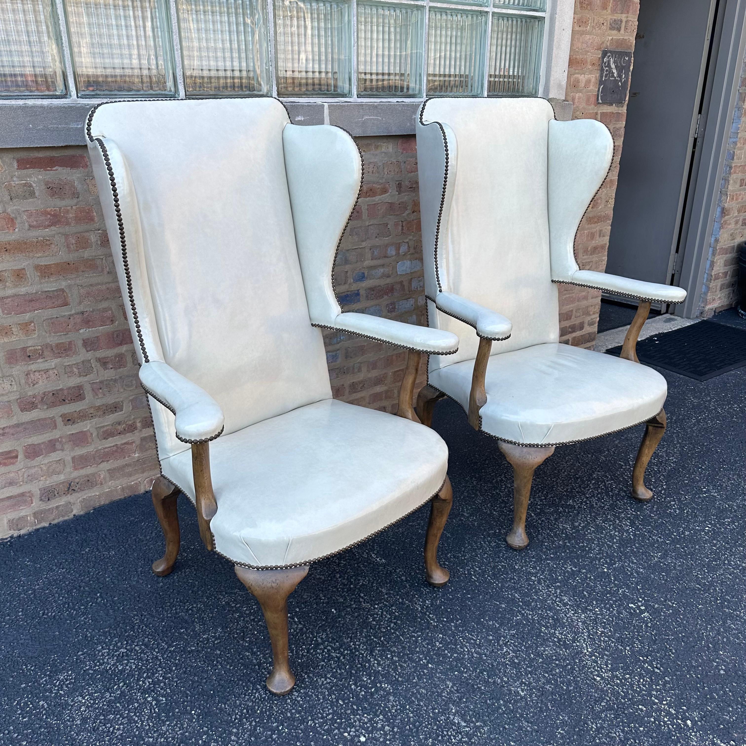French Provincial Glossy Leather Wingback Chairs by Richard Himmel Interiors For Sale