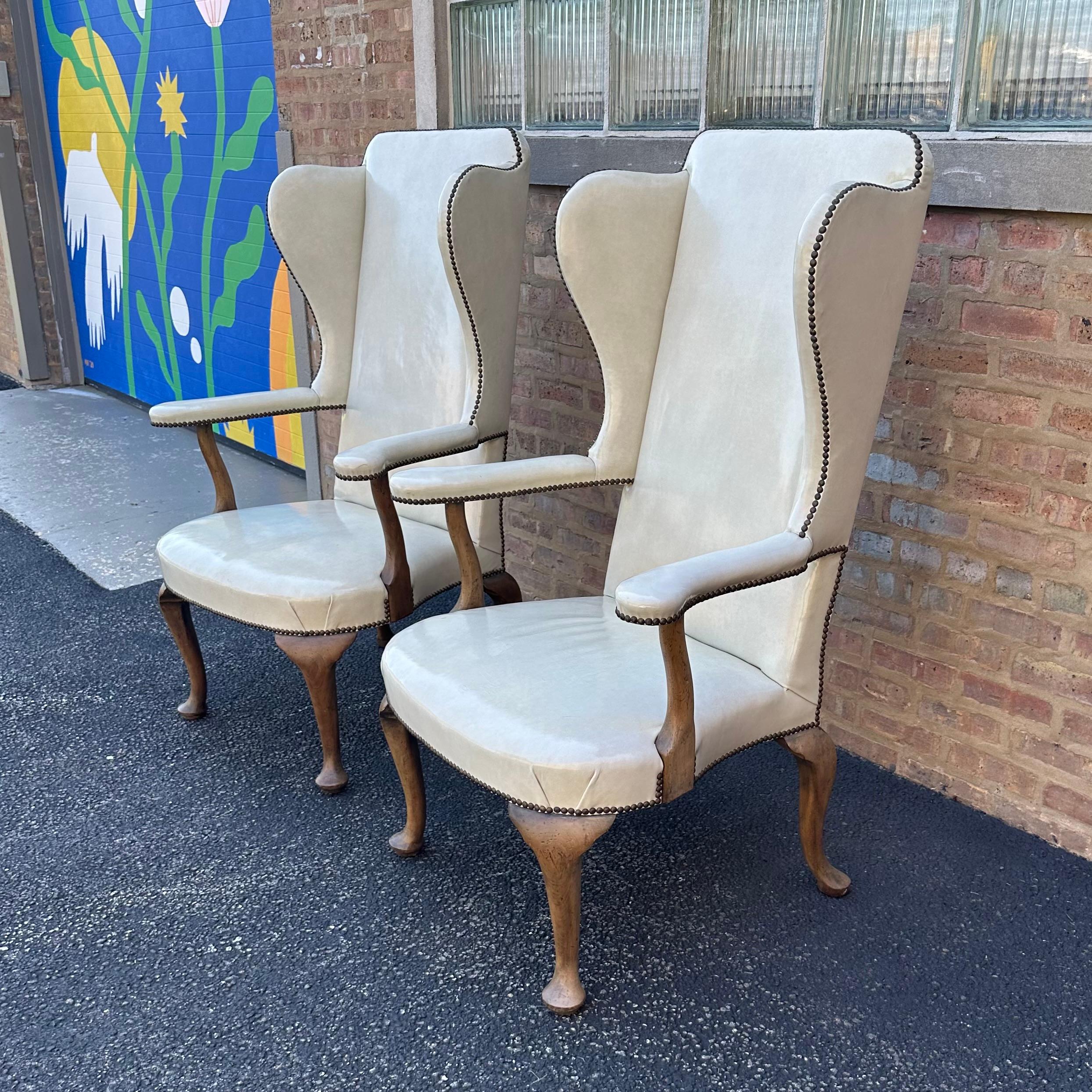 American Glossy Leather Wingback Chairs by Richard Himmel Interiors For Sale