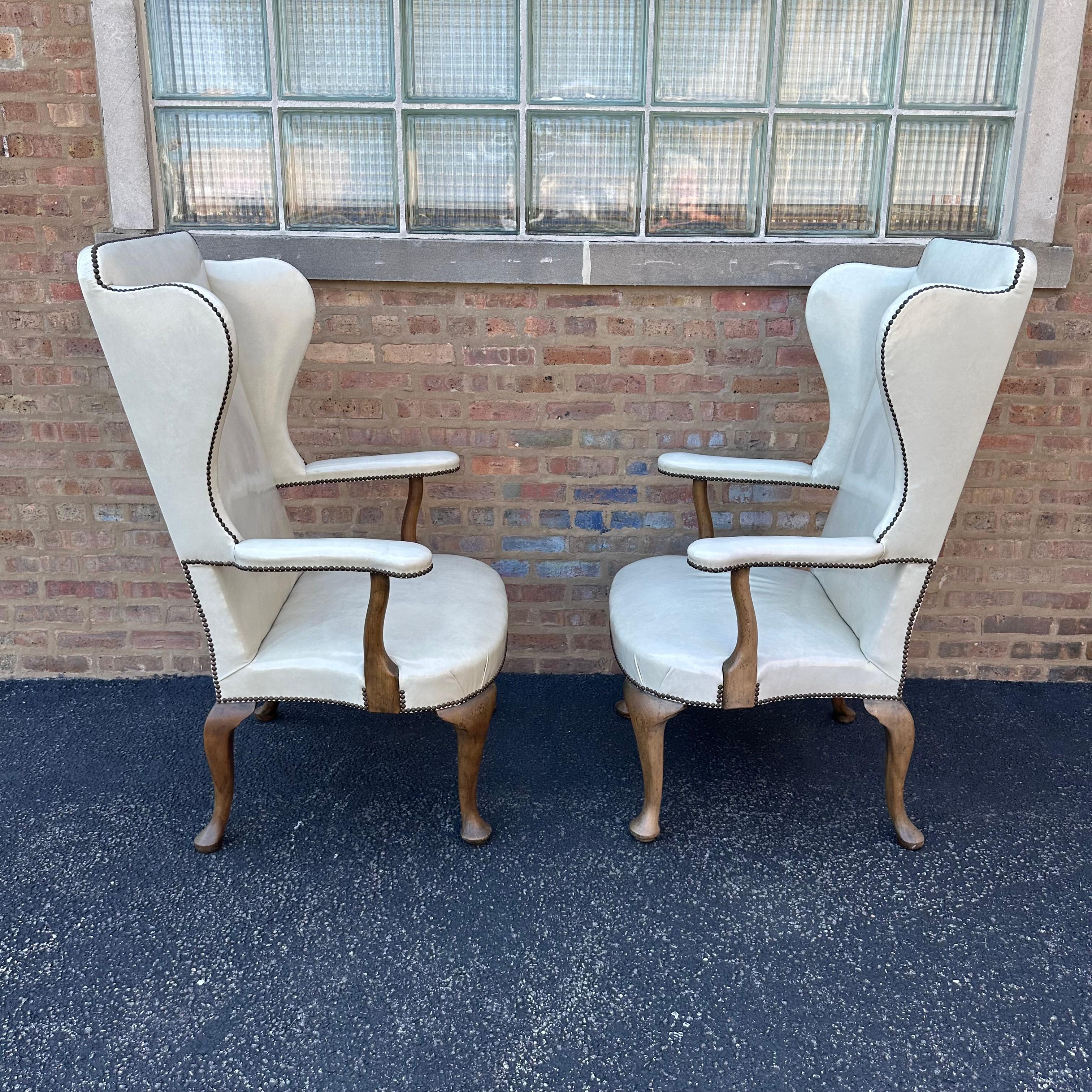 Glossy Leather Wingback Chairs by Richard Himmel Interiors In Good Condition For Sale In Skokie, IL