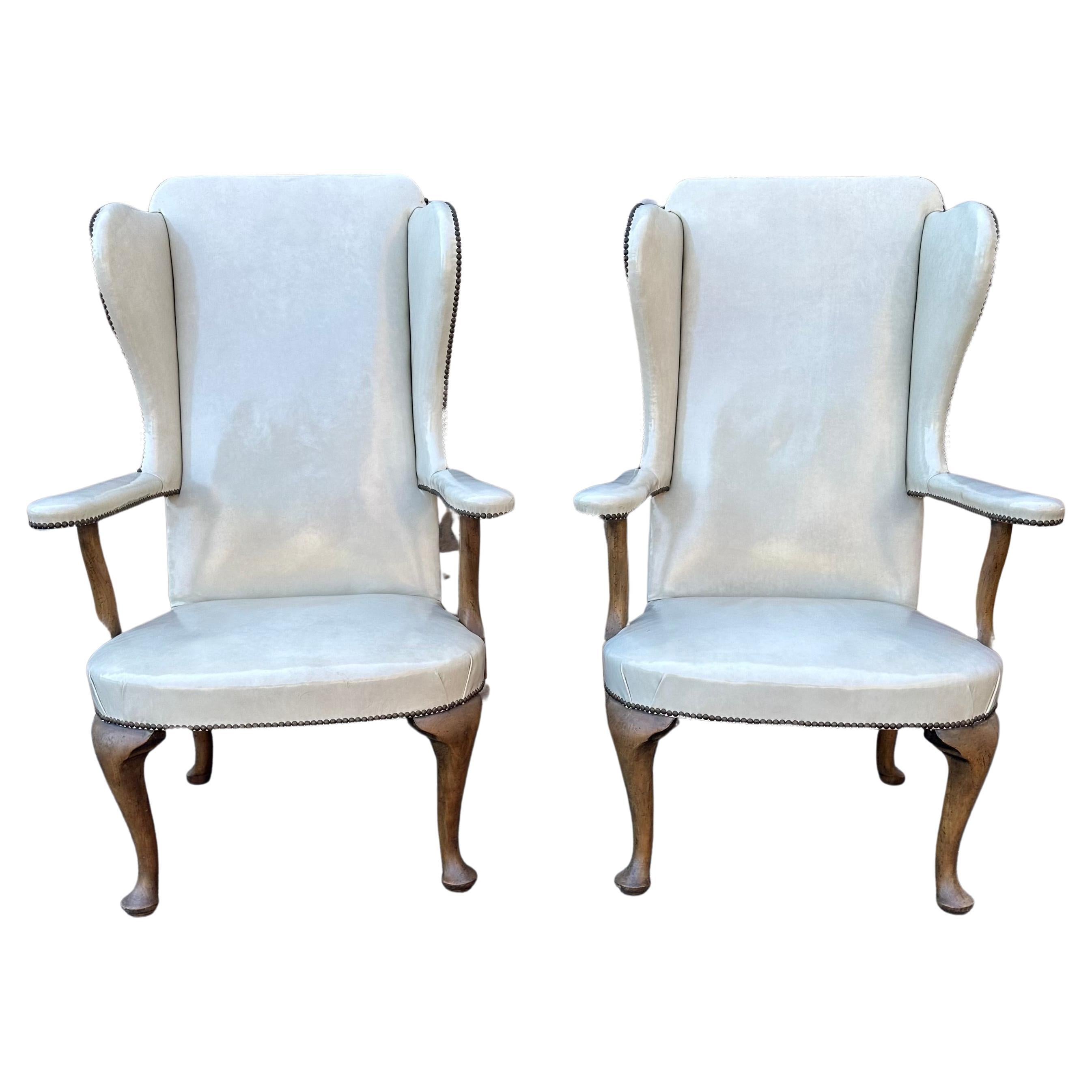 Glossy Leather Wingback Chairs by Richard Himmel Interiors For Sale