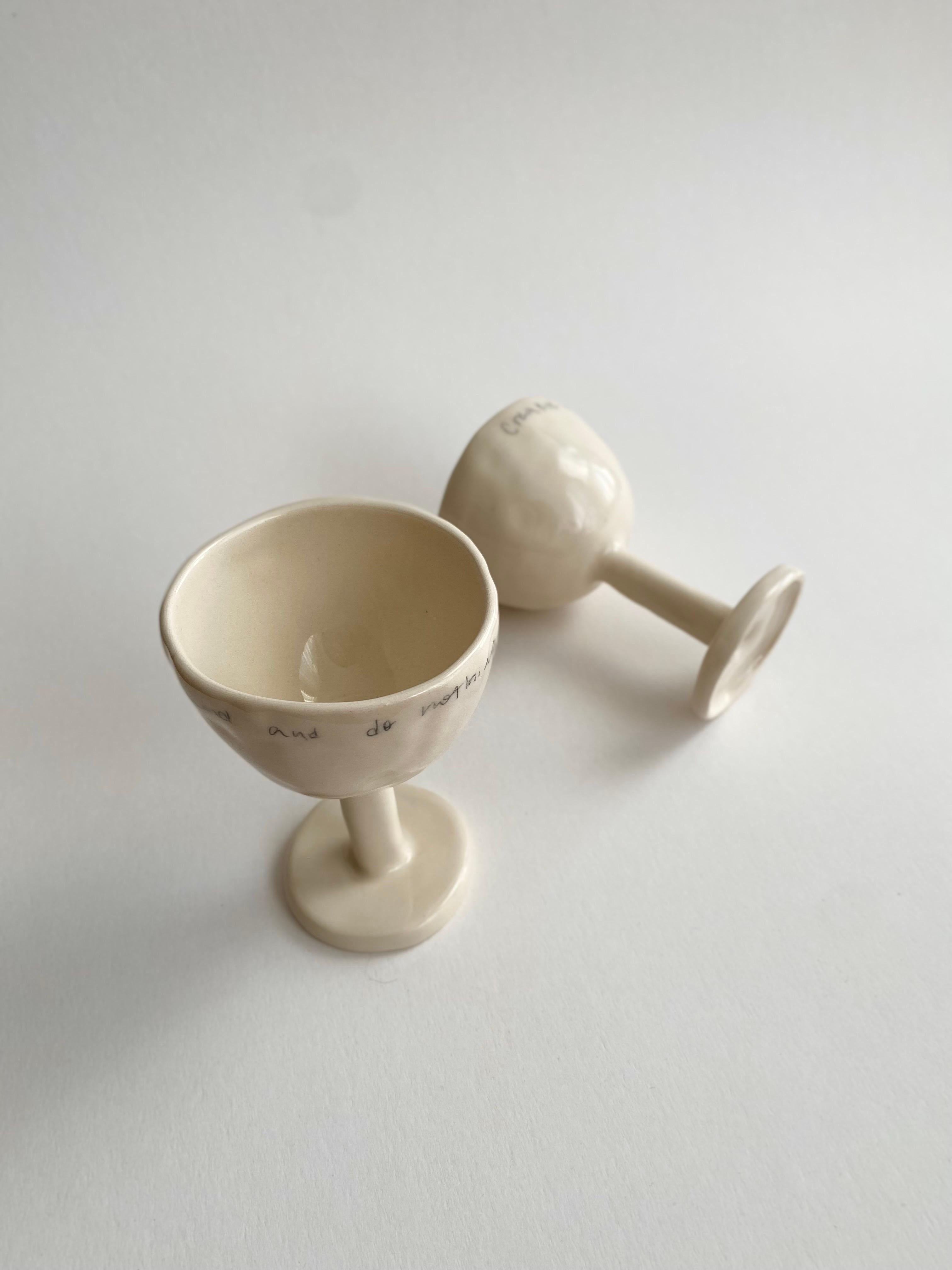 Argentine Glossy Modern Ceramic Wine Cup – Organic Minimalist Handcrafted Handwritten For Sale