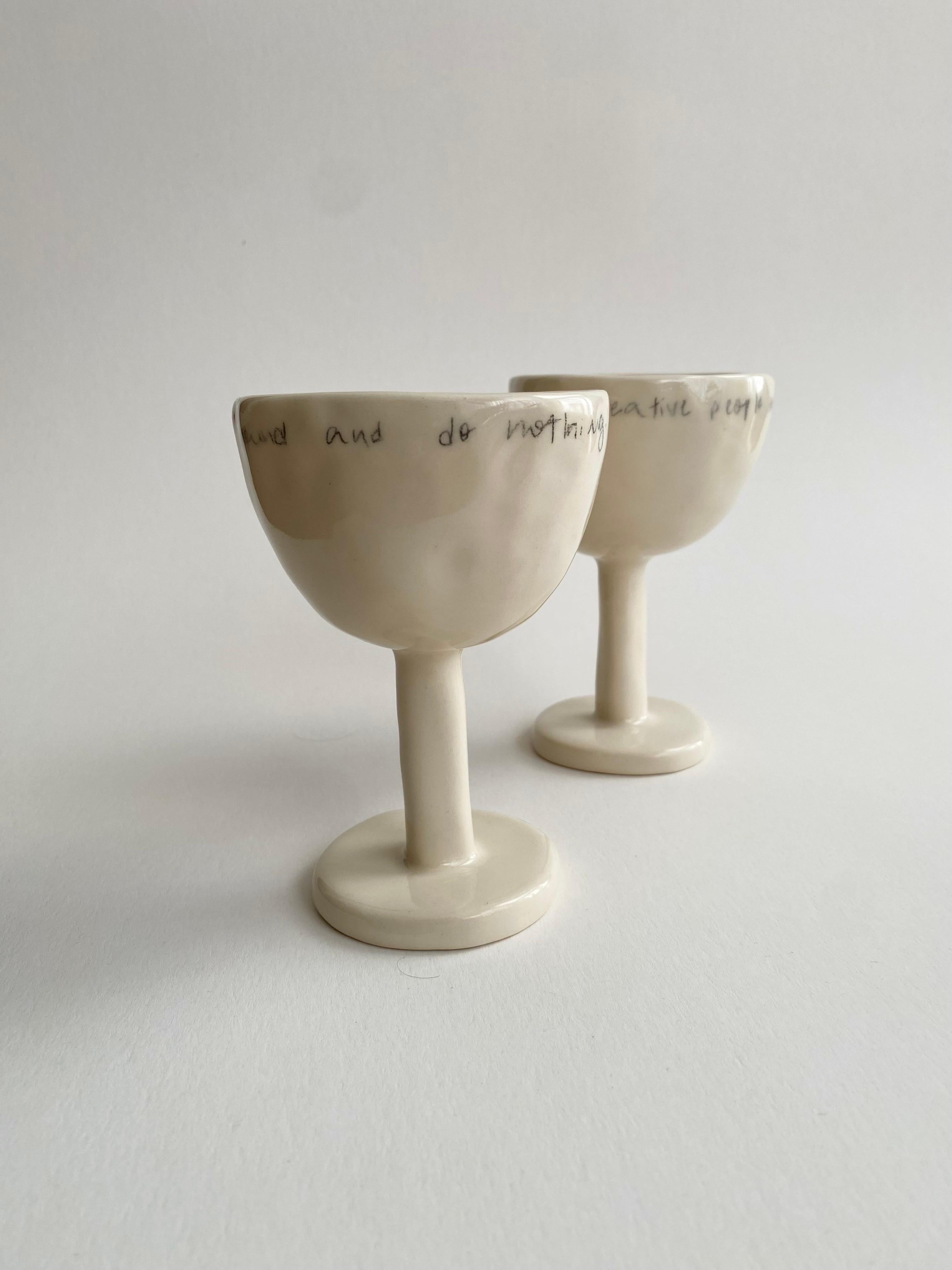 Hand-Crafted Glossy Modern Ceramic Wine Cup – Organic Minimalist Handcrafted Handwritten For Sale