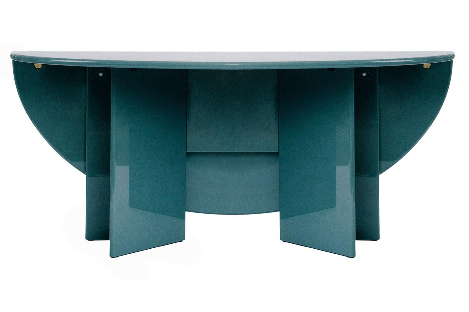 Modern Glossy Petrol Blue Console Table, Cassina