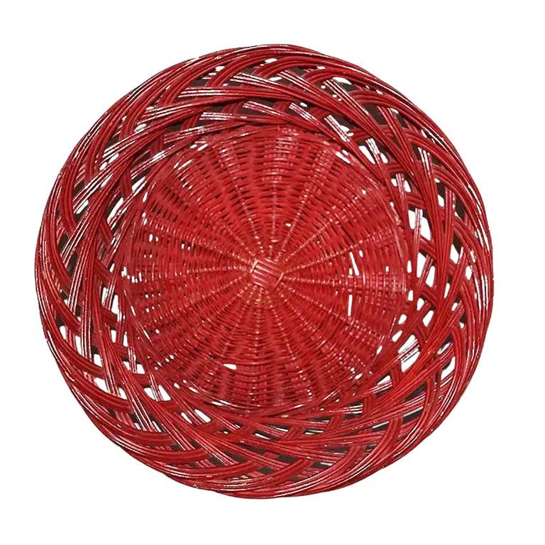 American Classical Glossy Red Wicker Bread Basket For Sale