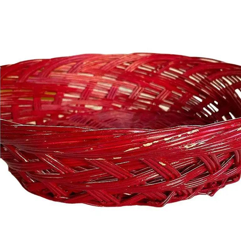 North American Glossy Red Wicker Bread Basket For Sale