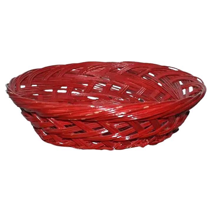 Glossy Red Wicker Bread Basket For Sale